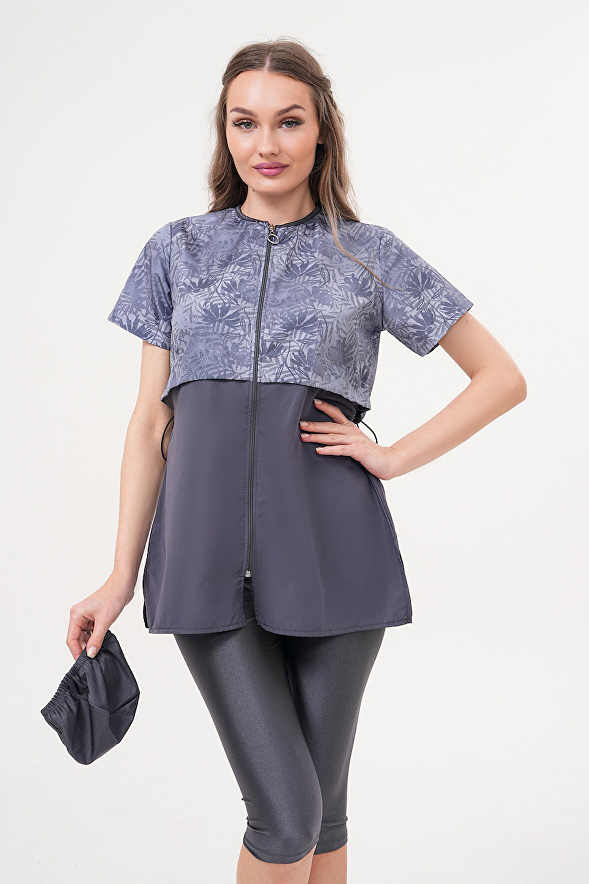 Yarı Kapalı Tesettür Mayo 2508 Suna Gri | 3XL
