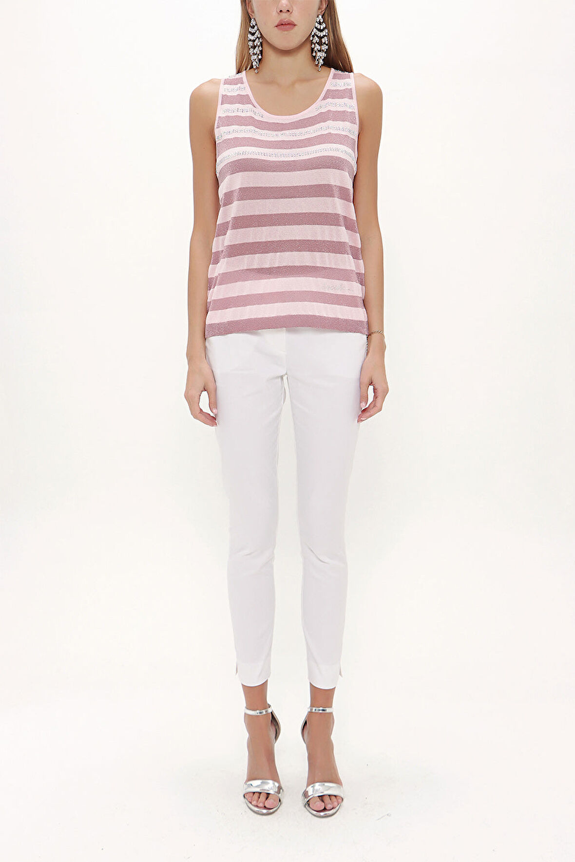 Pembe Taşlı kolsuz triko bluz 28484 | 44