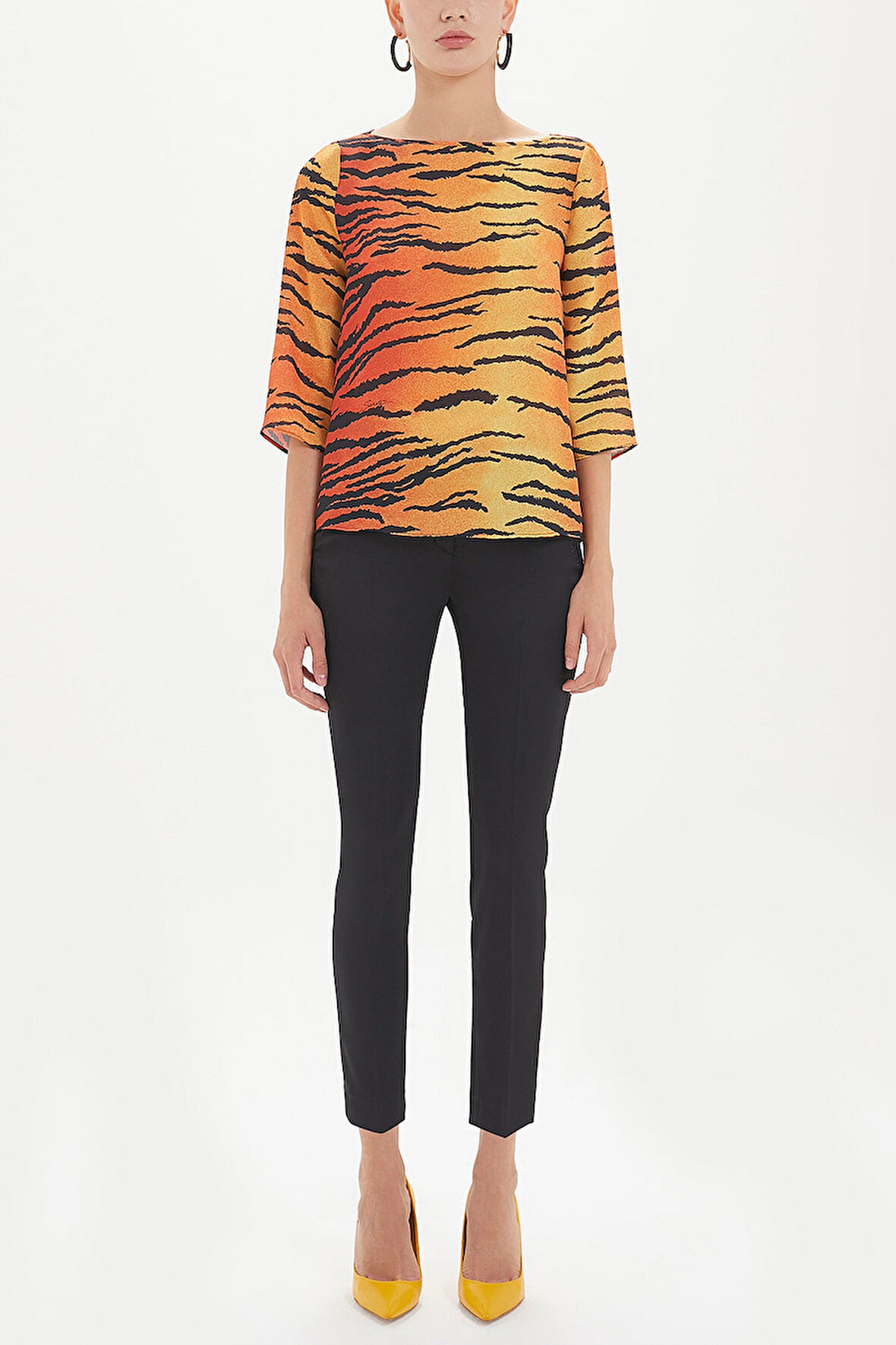 Kırmızı Desenli kayık yaka bluz 19181 | 44