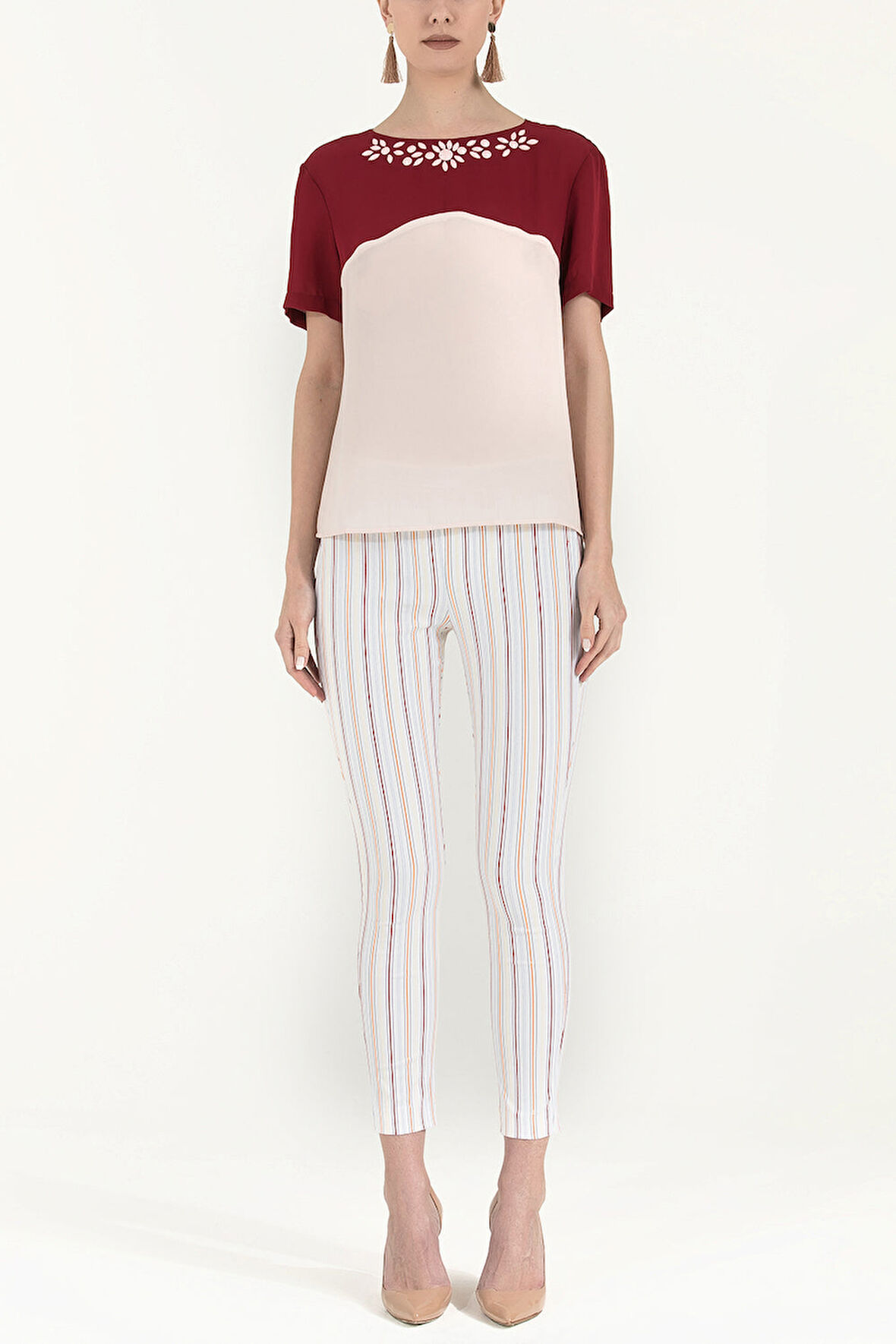 Bordo Gül Yakası taş işlemeli bluz 19188 | 46