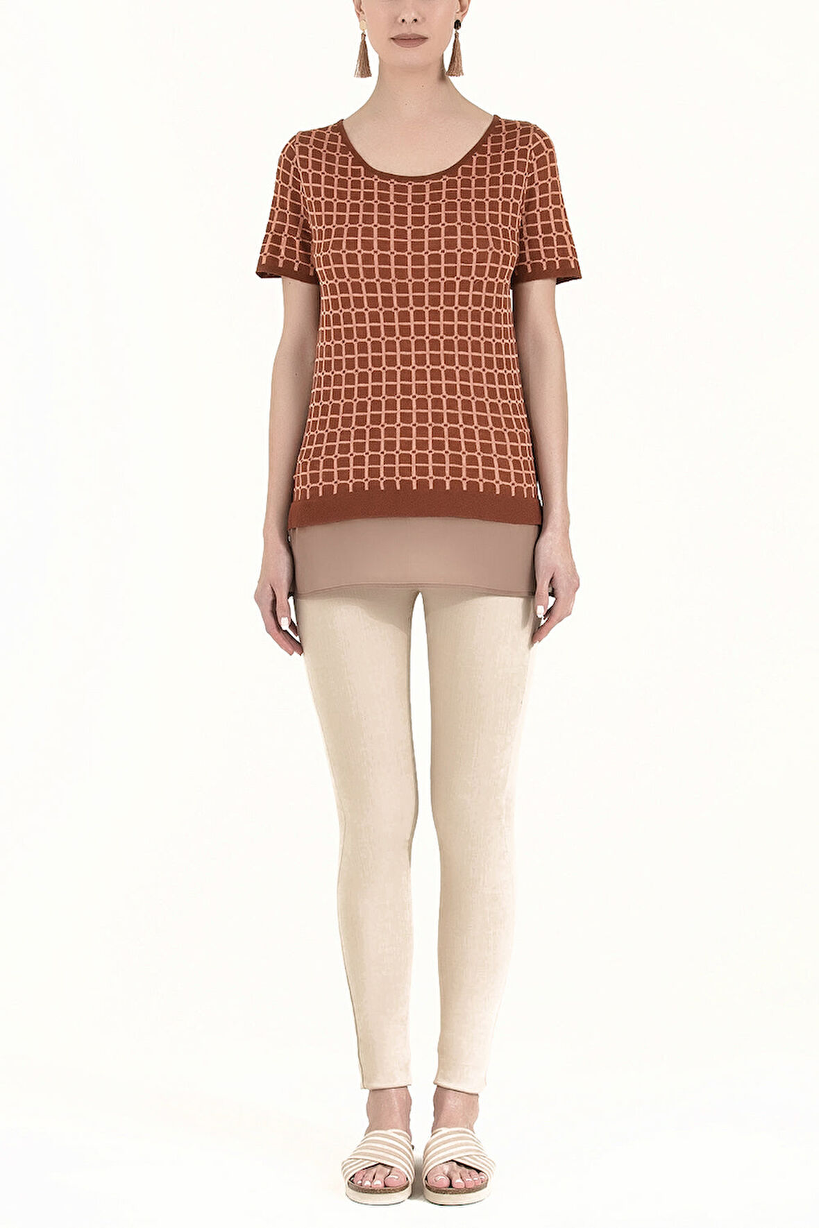 Tarçın Geniş yaka kısa kollu triko bluz 28660 | 42