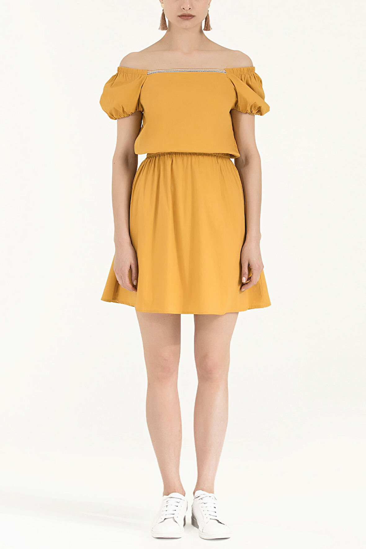 Hardal Beli lastikli poplin mini elbise 91678 | 40