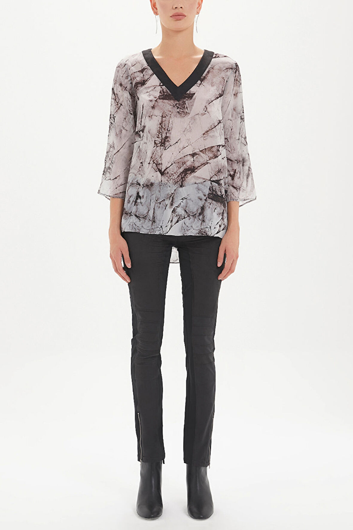 Siyah Suni suet mixli bol kesim bluz 19397 | 42