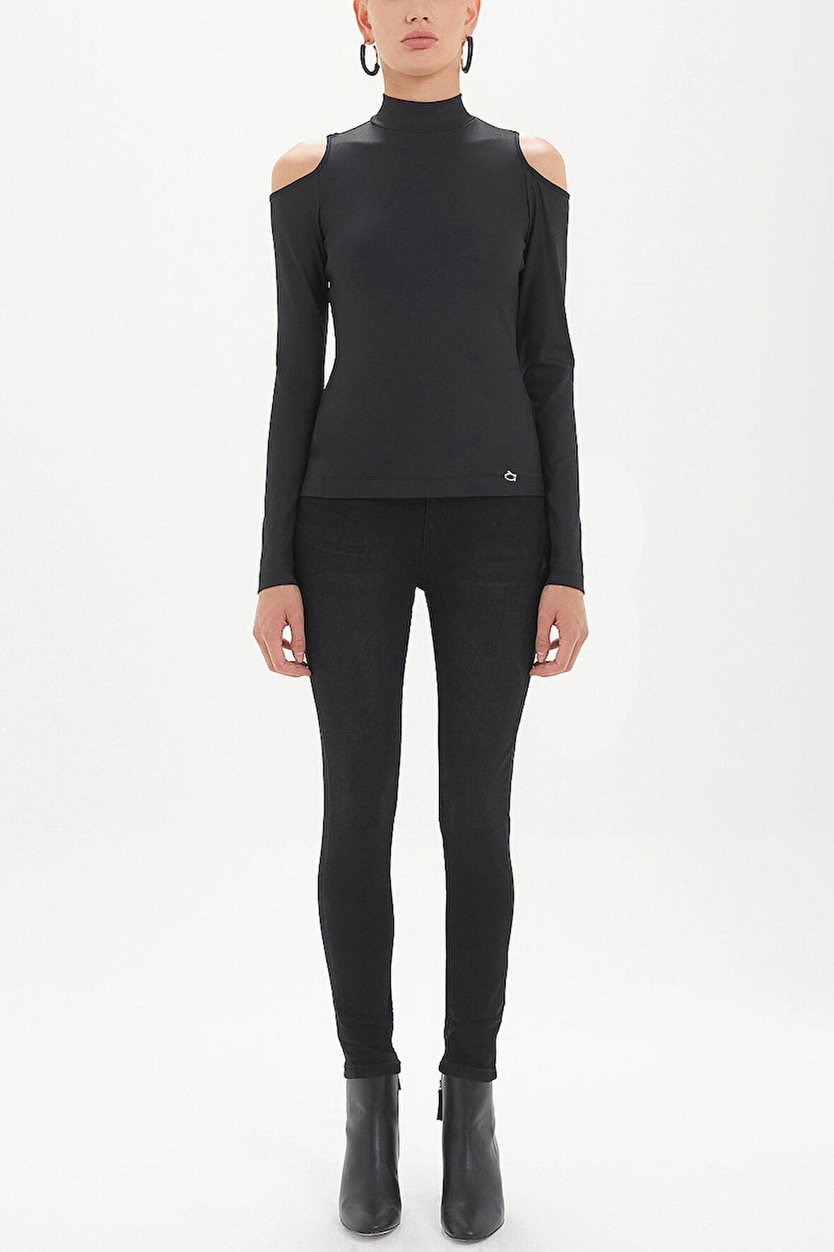 Siyah Omuzları pencere detaylı bluz 19417 | 42