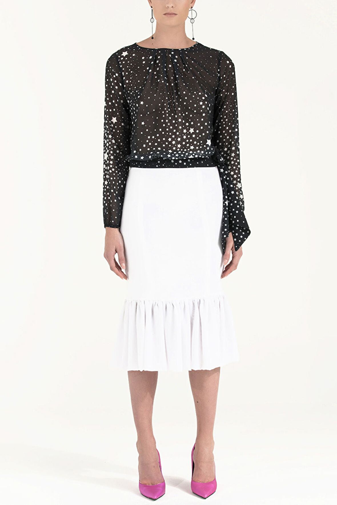 Beyaz Yüksek bel volan etek 80899 | 40