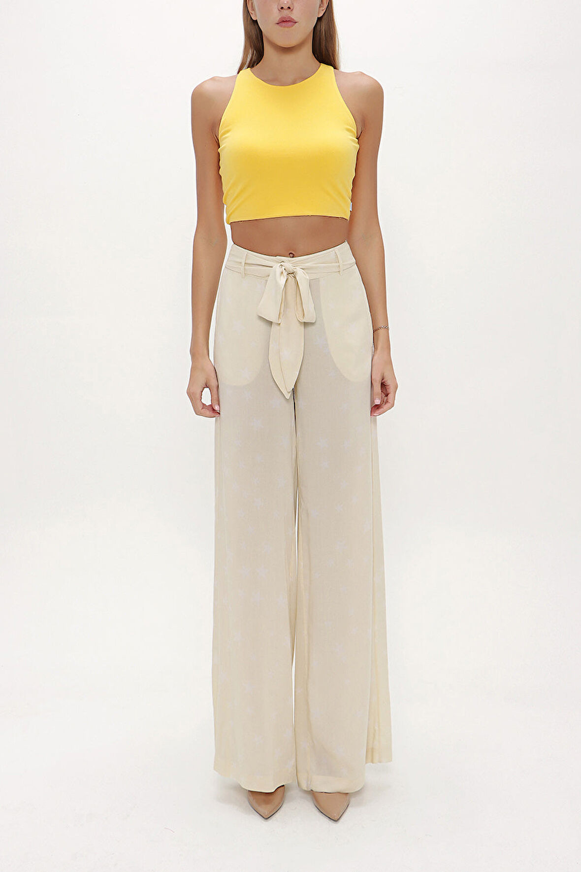 Sarı Kolsuz örme bluz 19470 | 40