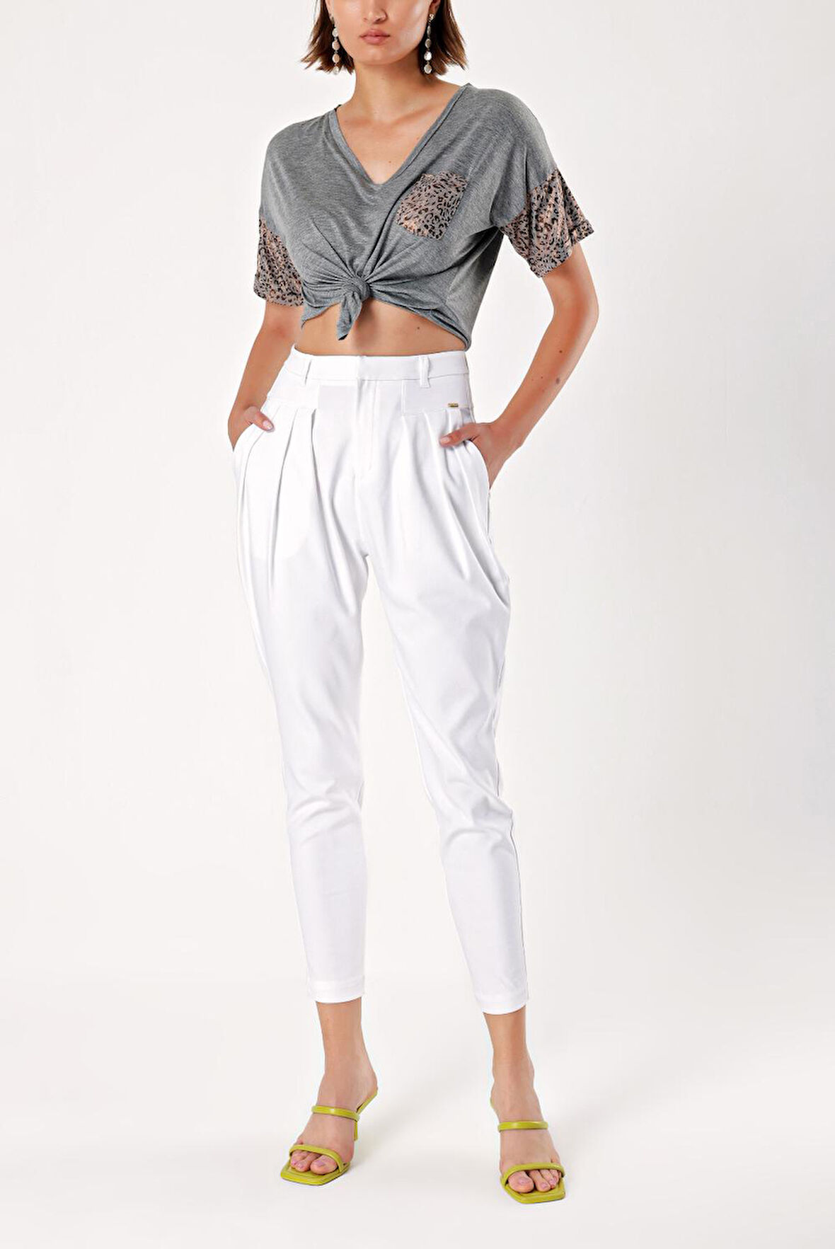 Gri DESENLI V YAKA ORME BLUZ  19584 | 40