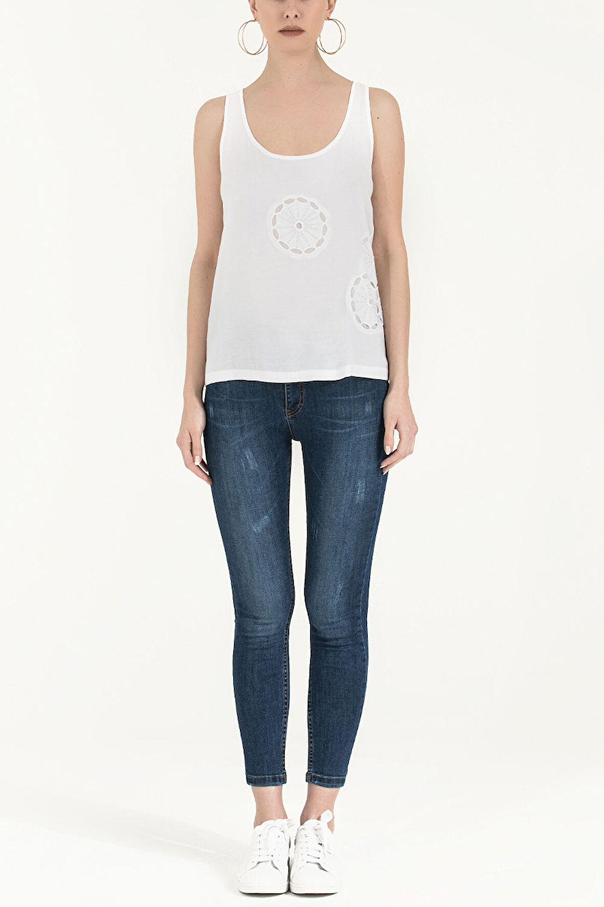 Beyaz Lazer kesimli bol kesim bluz 19562 | 44