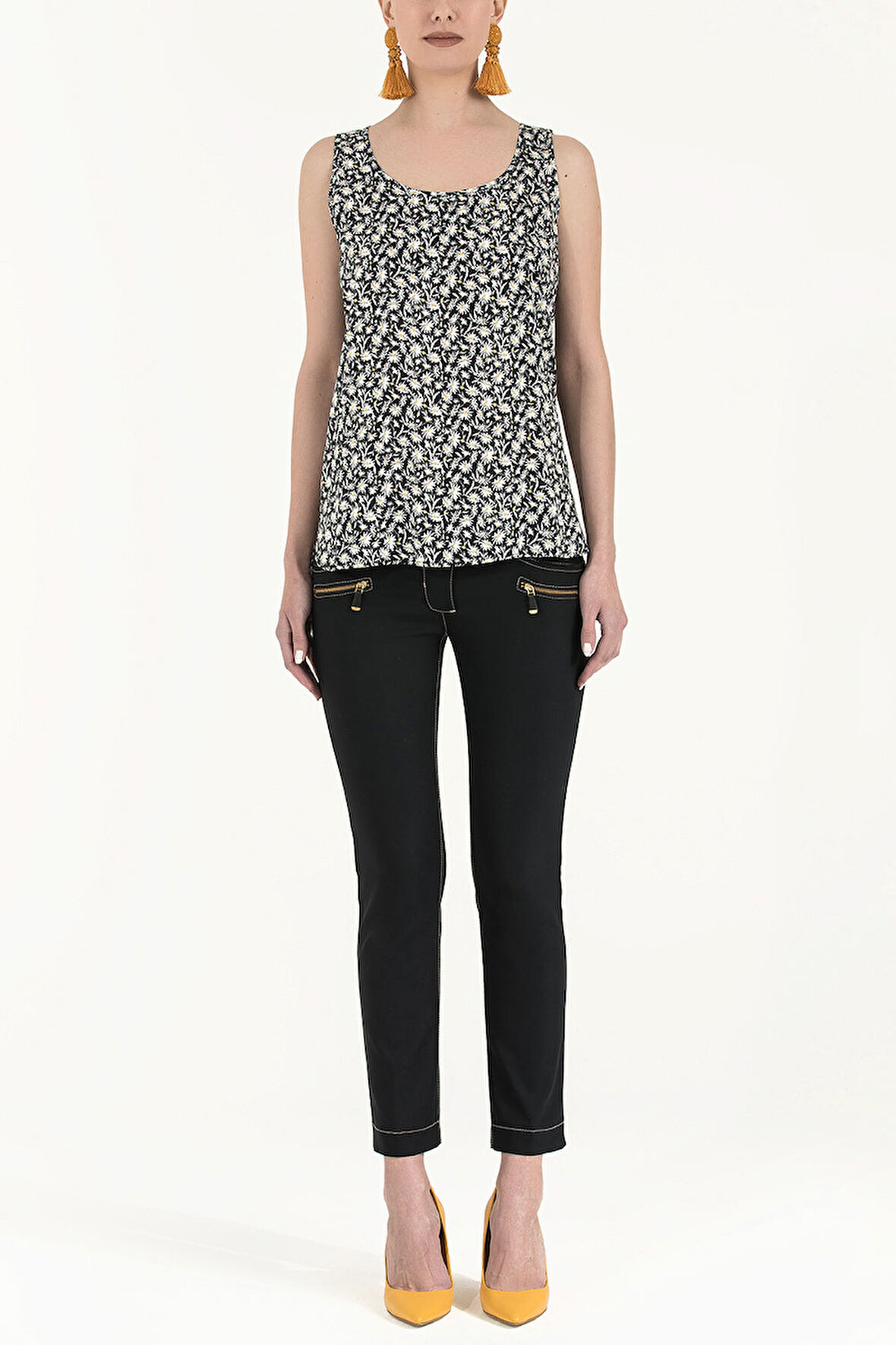 Siyah Desenli kolsuz bluz 19561 | 42