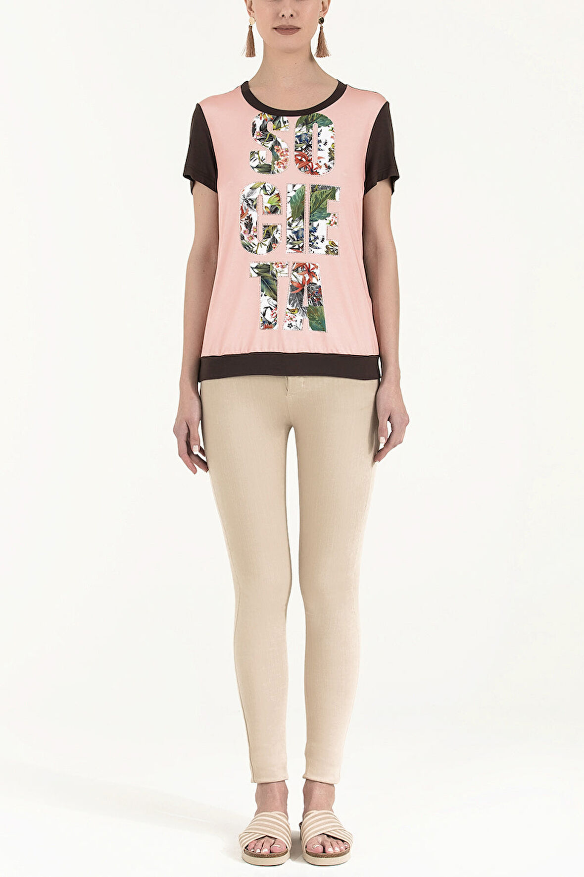 Kahve Baskılı bol kesim örme bluz 19595 | 40