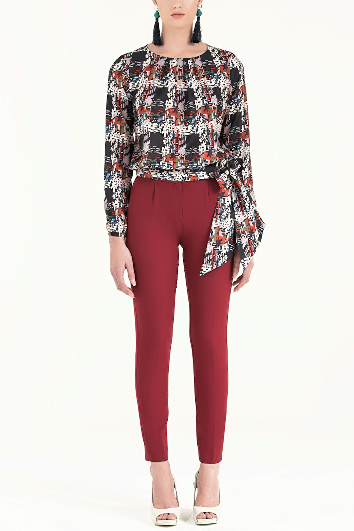 Bordo Yandan cepli boru paça pantolon 41265 | 40