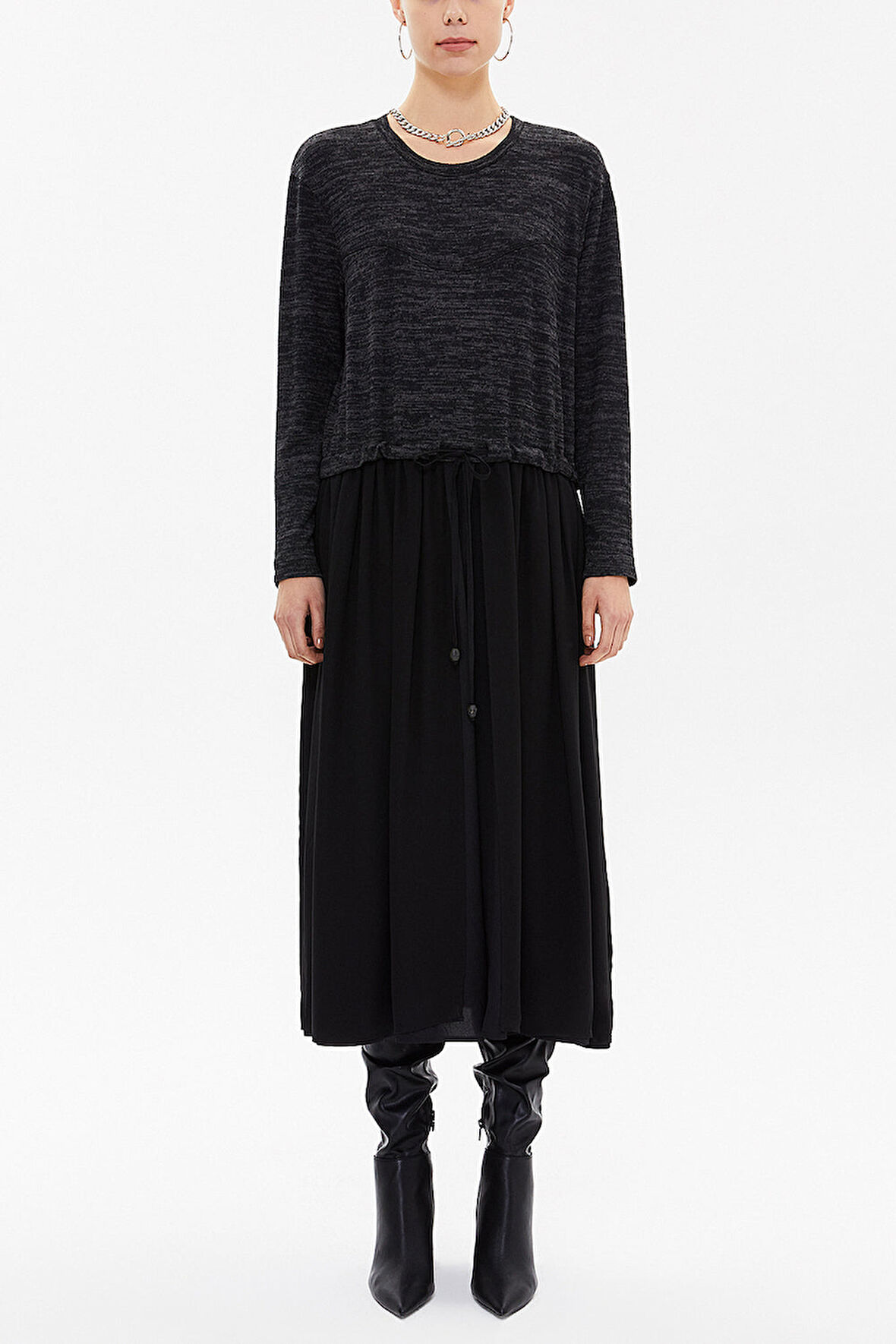 Siyah Örme midi elbise 92164 | S