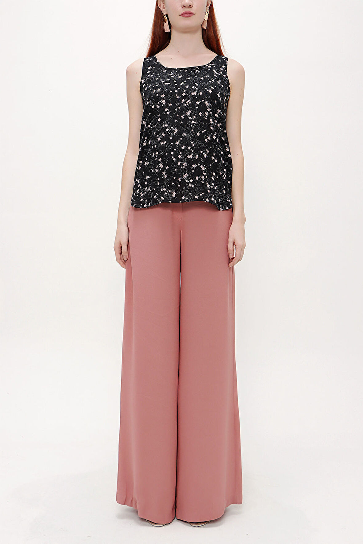 Siyah Desenli bol kesim kolsuz bluz 19692 | 44