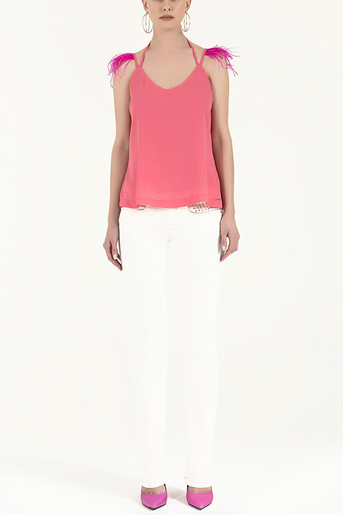 Pembe Tüylü askılı bluz 19694 | 44