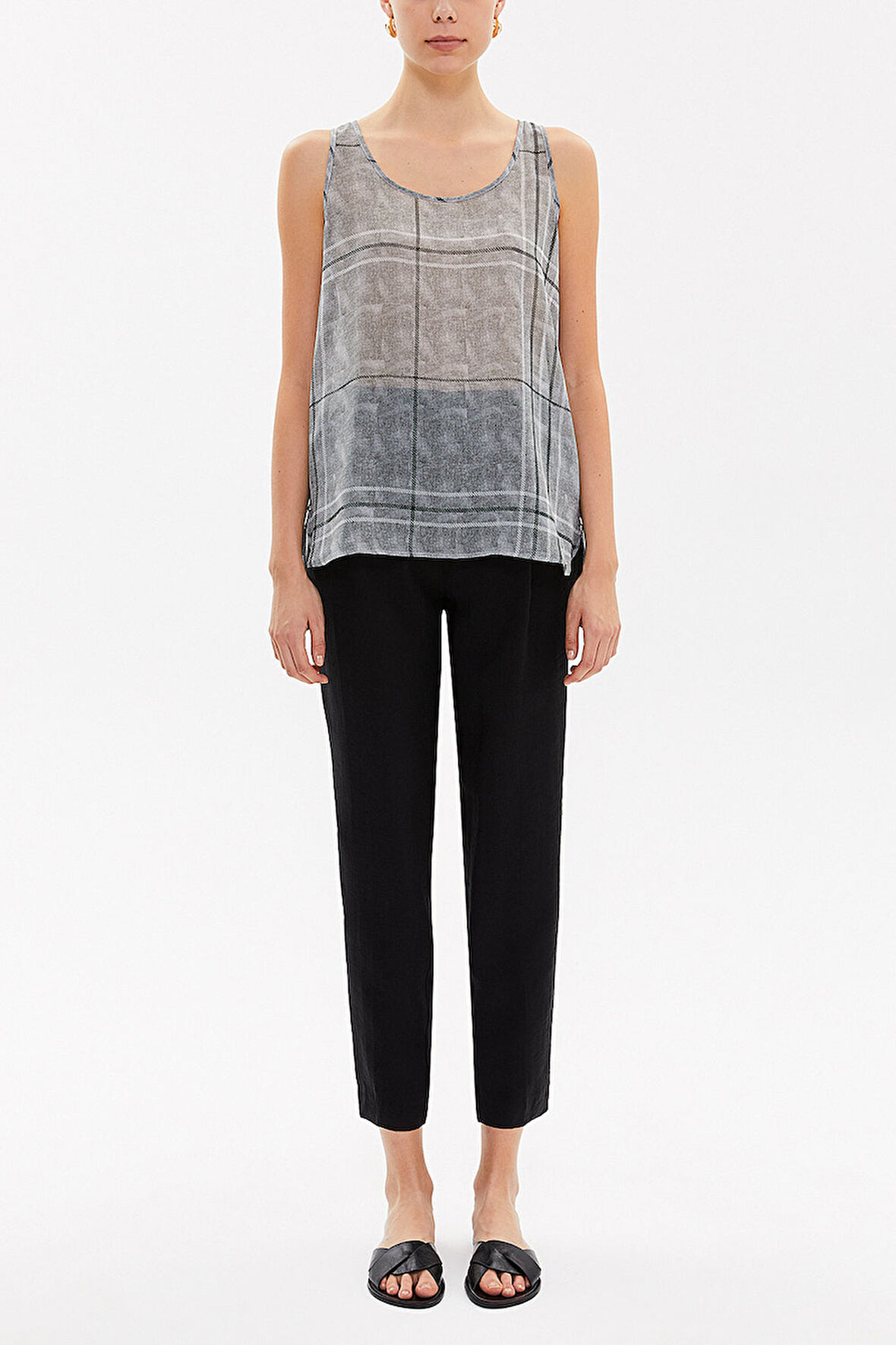 Ekose Desenli bol kesim kolsuz bluz 19692 | 42