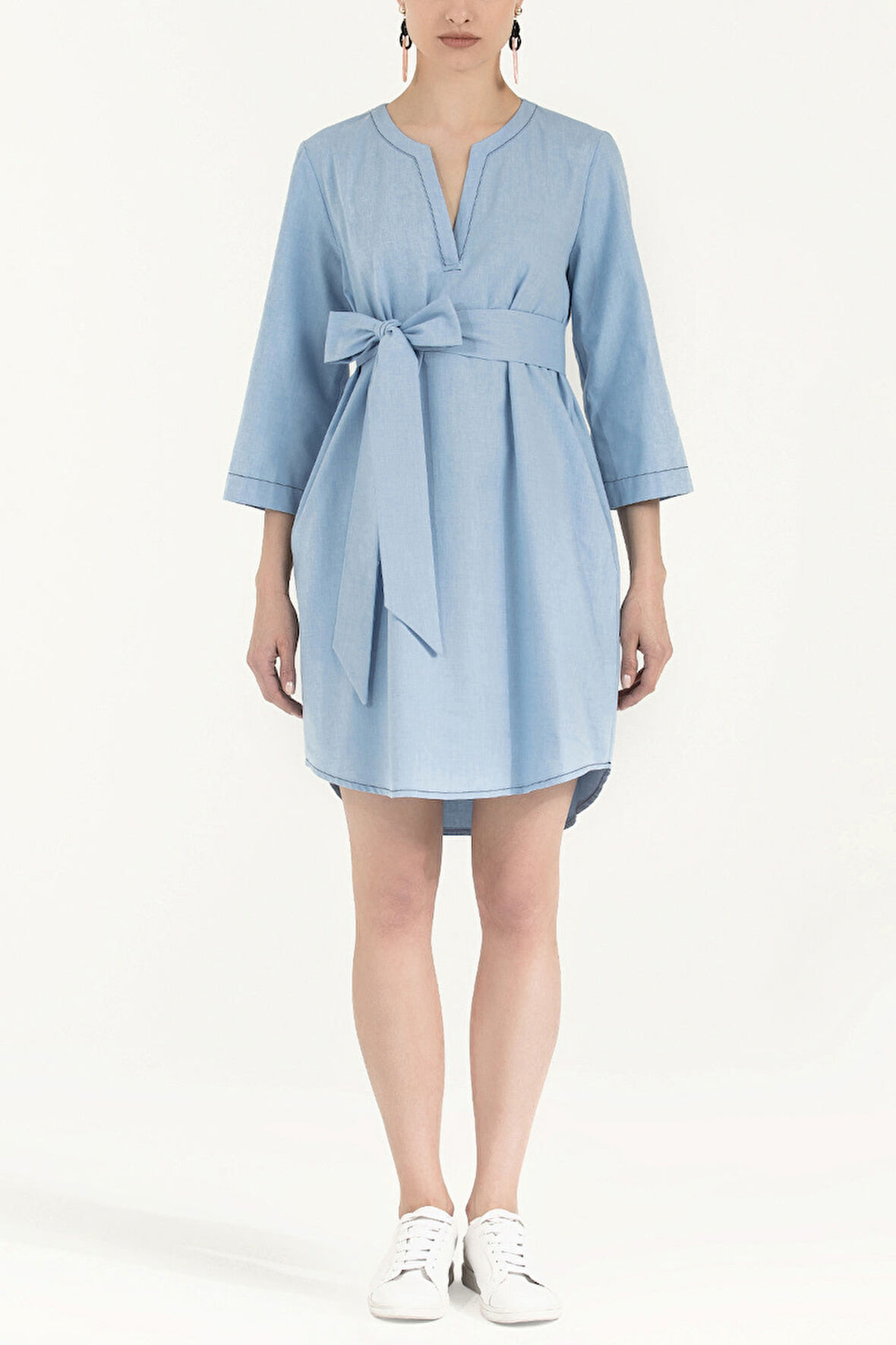 Mavi Kemerli bol kesim mini elbise 92383 | 46