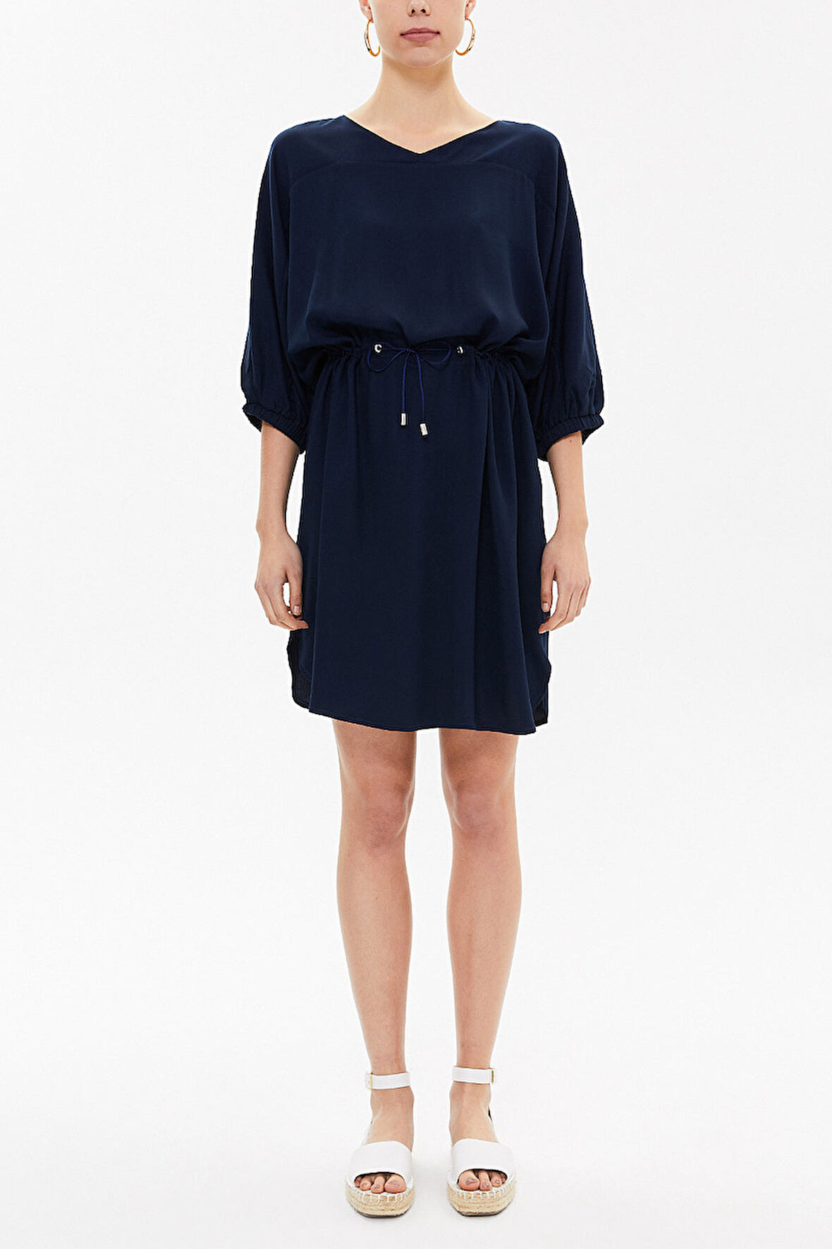 Lacivert Bağcıklı bol kesim mini elbise 92407 | 44