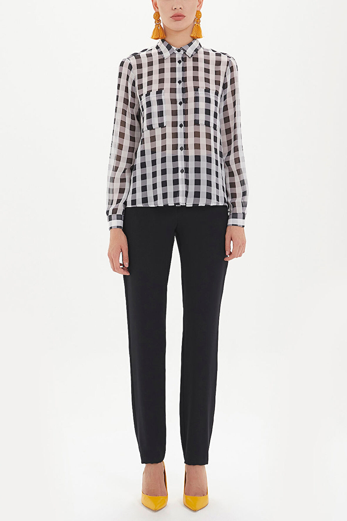 Ekose Bol kesim şifon bluz 10677 | 44