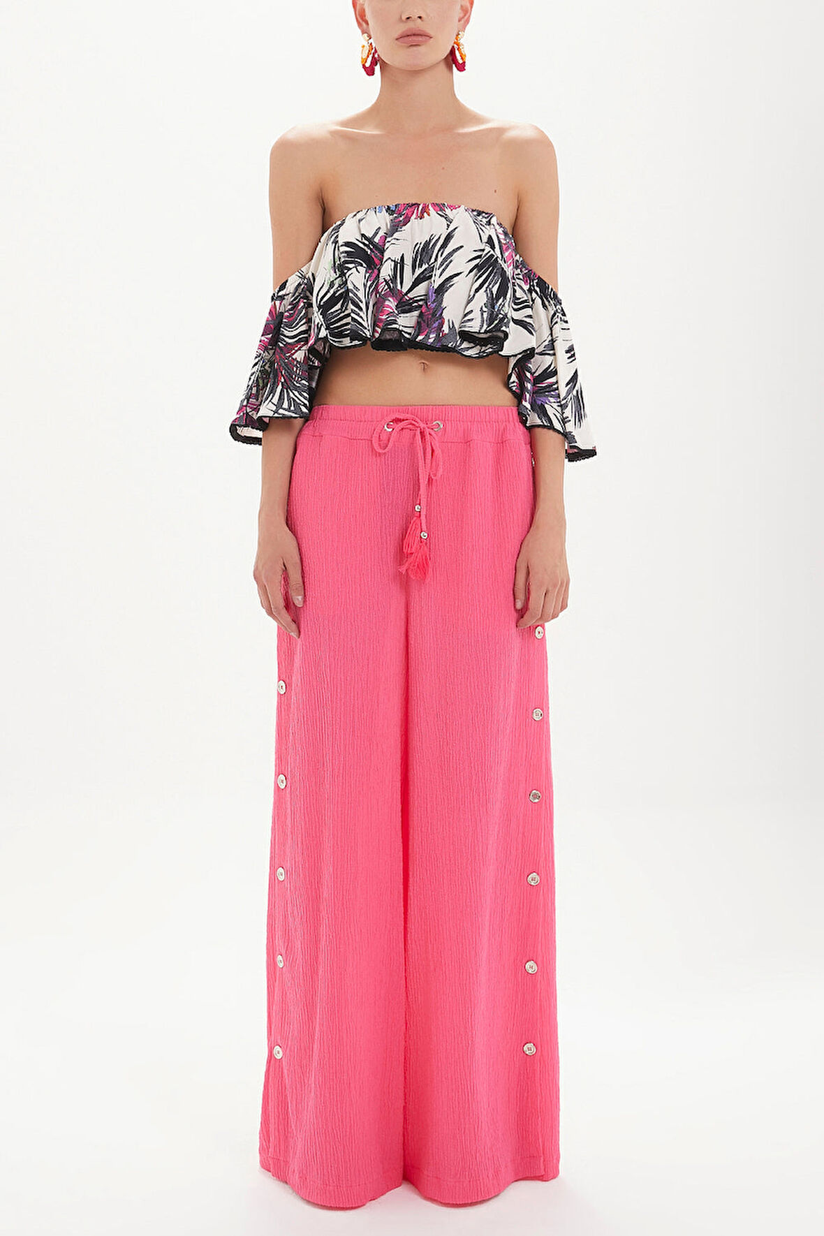 Pembe Yanları düğmeli bol kesim pantolon 41309 | 40