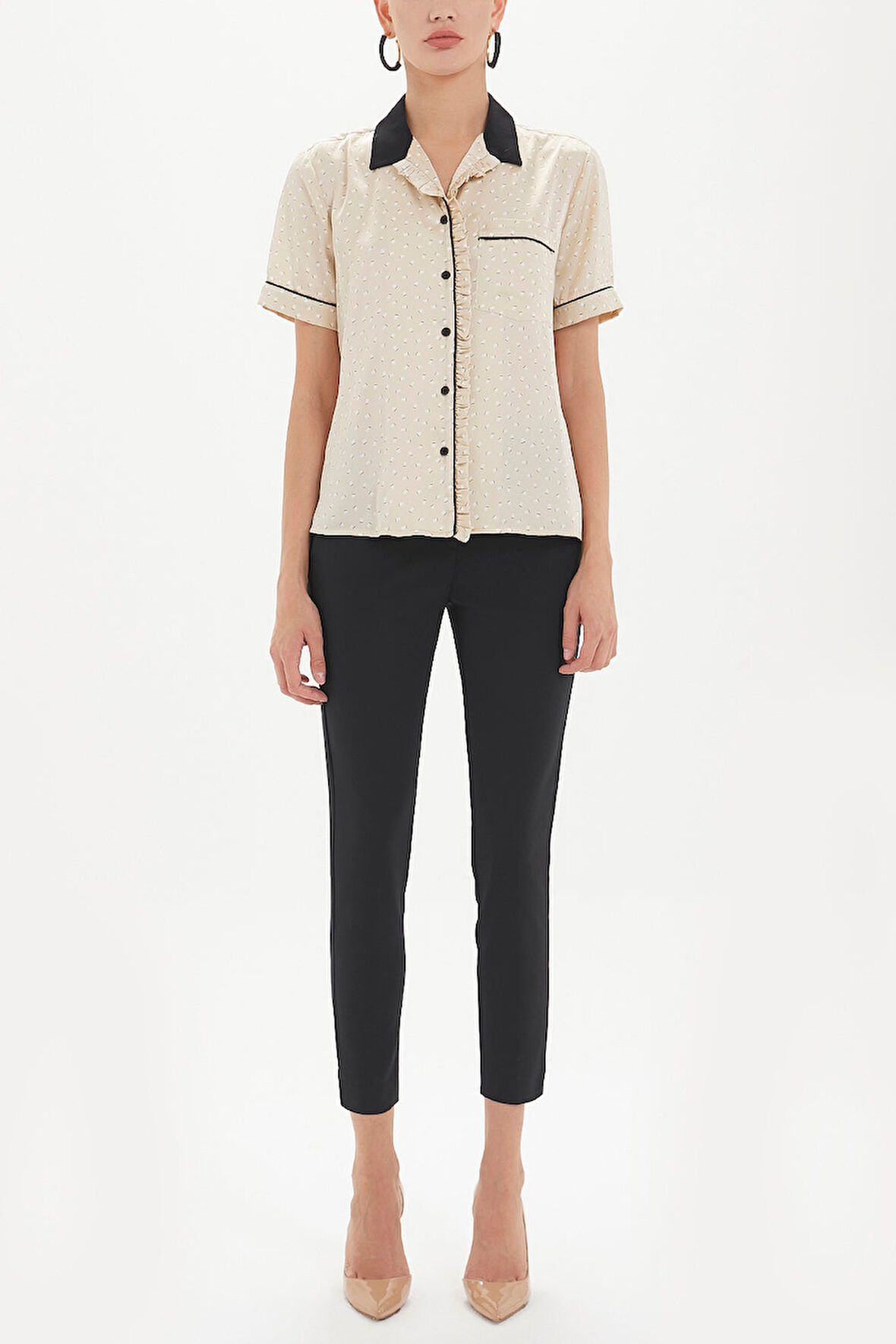 Bej Kontrast biyeli bluz 10675 | 42