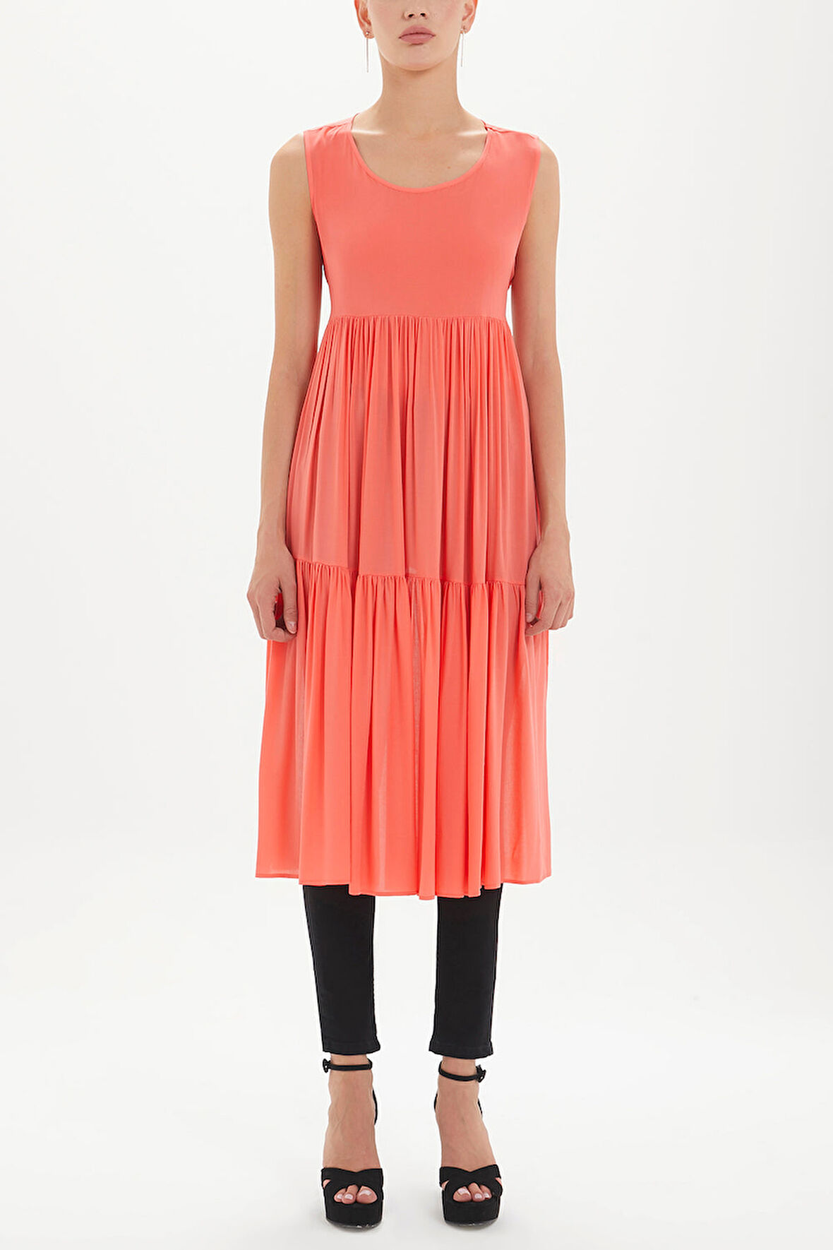 Kırmızı Sırt dekolteli kısa kollu midi elbise 92399 | 44