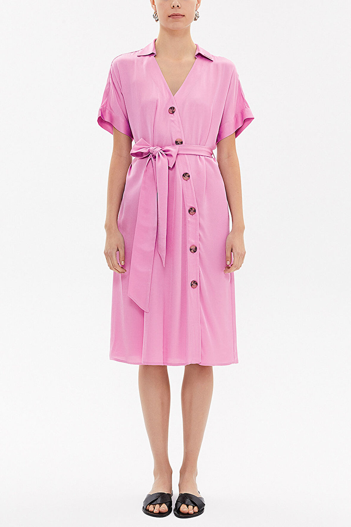 Lila Asimetrik patlı midi elbise 92764 | 40