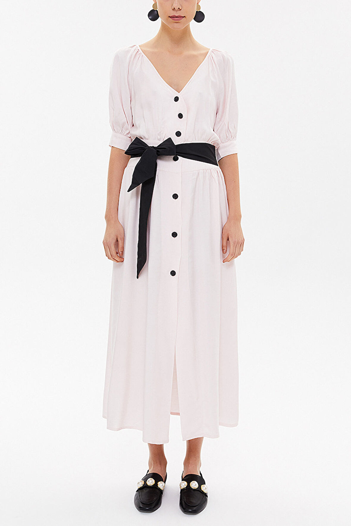 Pembe V yaka uzun elbise 92761 | 46