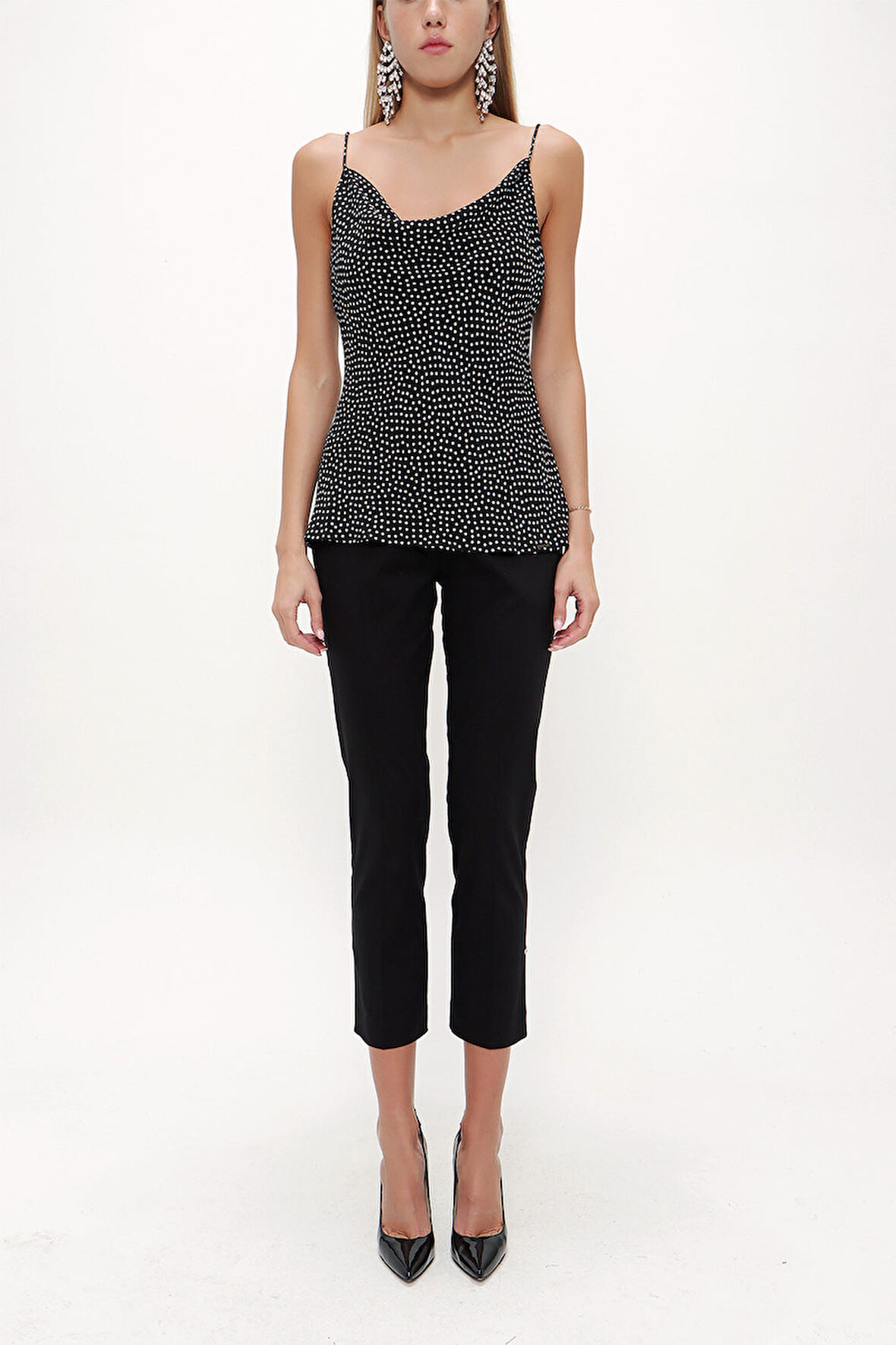 Desenli Degaje yaka askılı bluz 19755 | 40