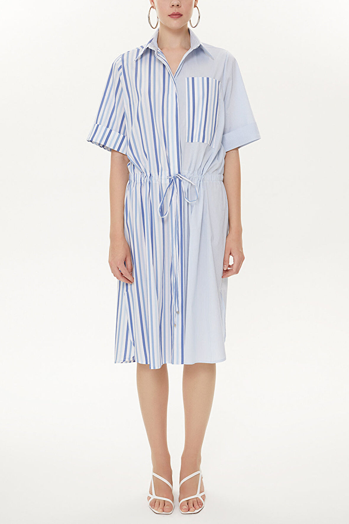 Mavi Çizgili bol kesim midi  elbise 92745 | 40