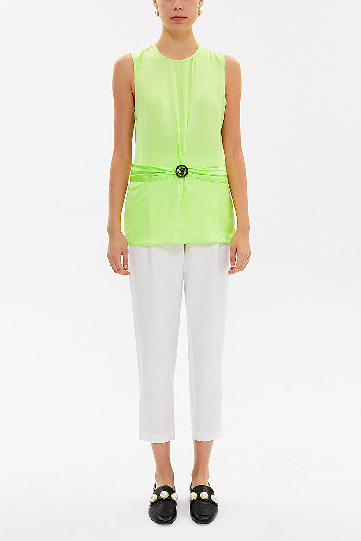 Sarı Metal aksesuar detaylı bluz 19753 | 44