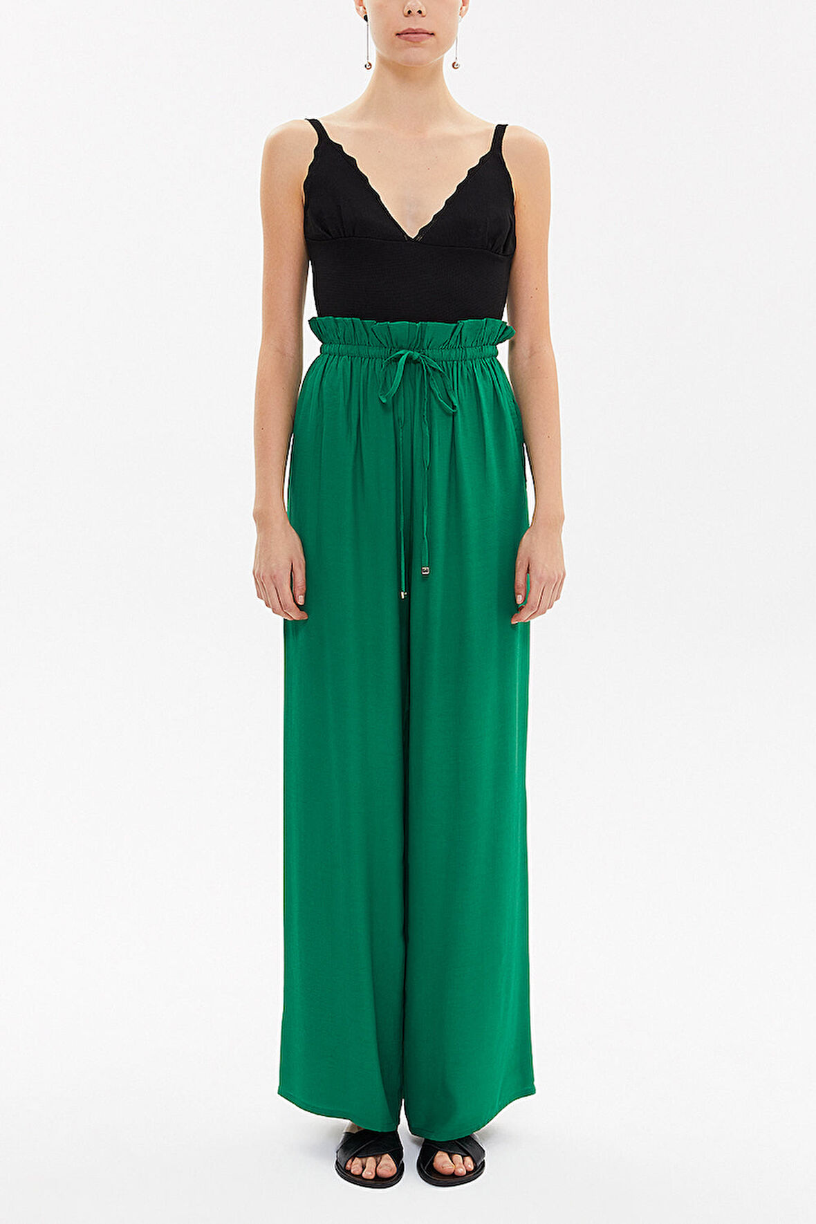 Yeşil Beli lastikli bol paça pantolon 41345 | 44