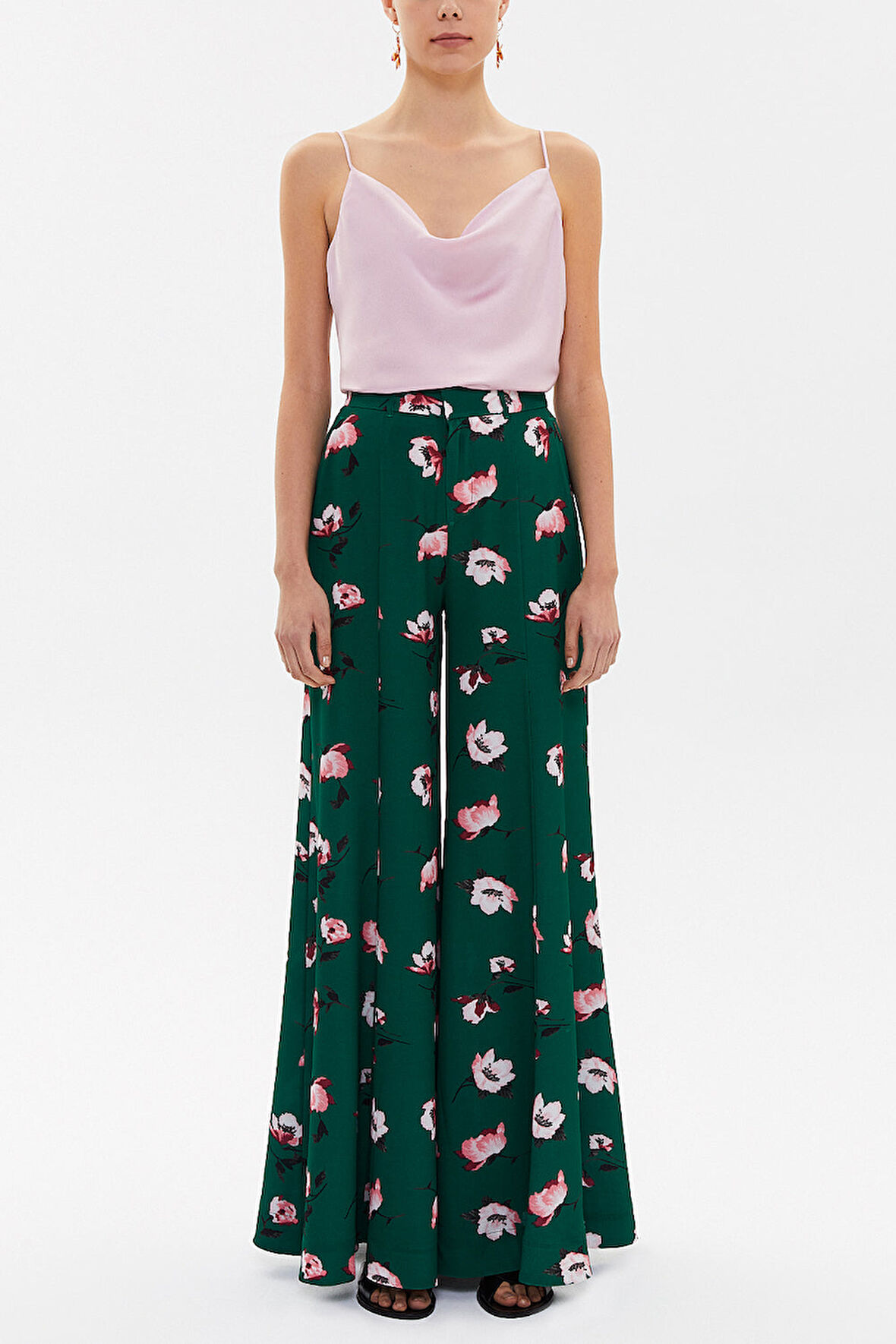 Yeşil Yüksek bel bol paça pantolon 41327 | 40