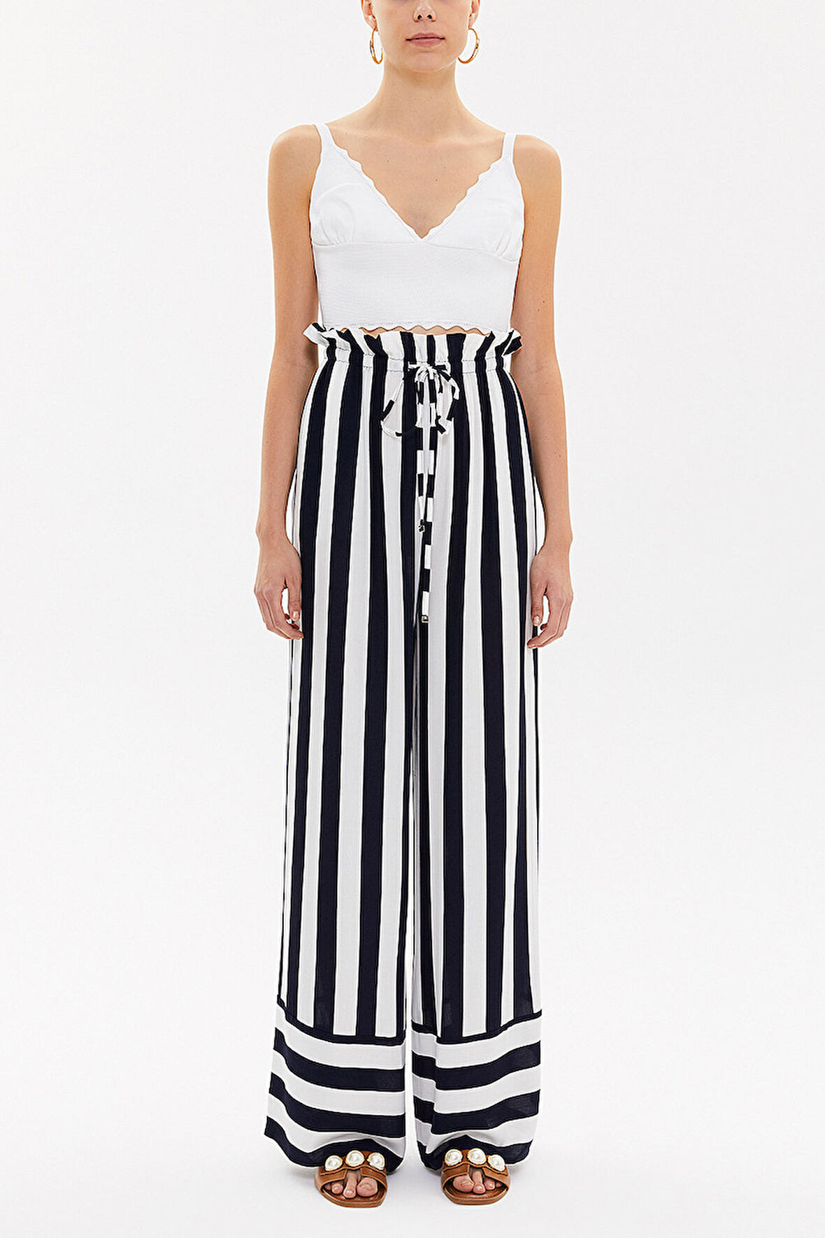 Lacivert Beli lastikli bol paça pantolon 41346 | 40