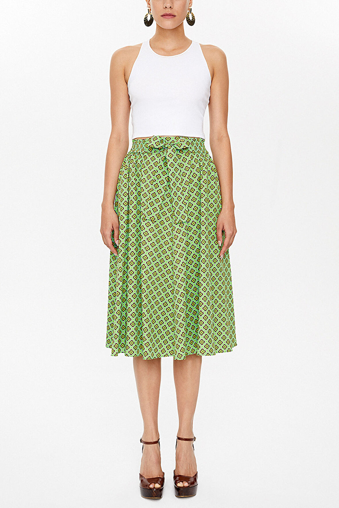 Haki Lastikli desenli etek 81064 | 40