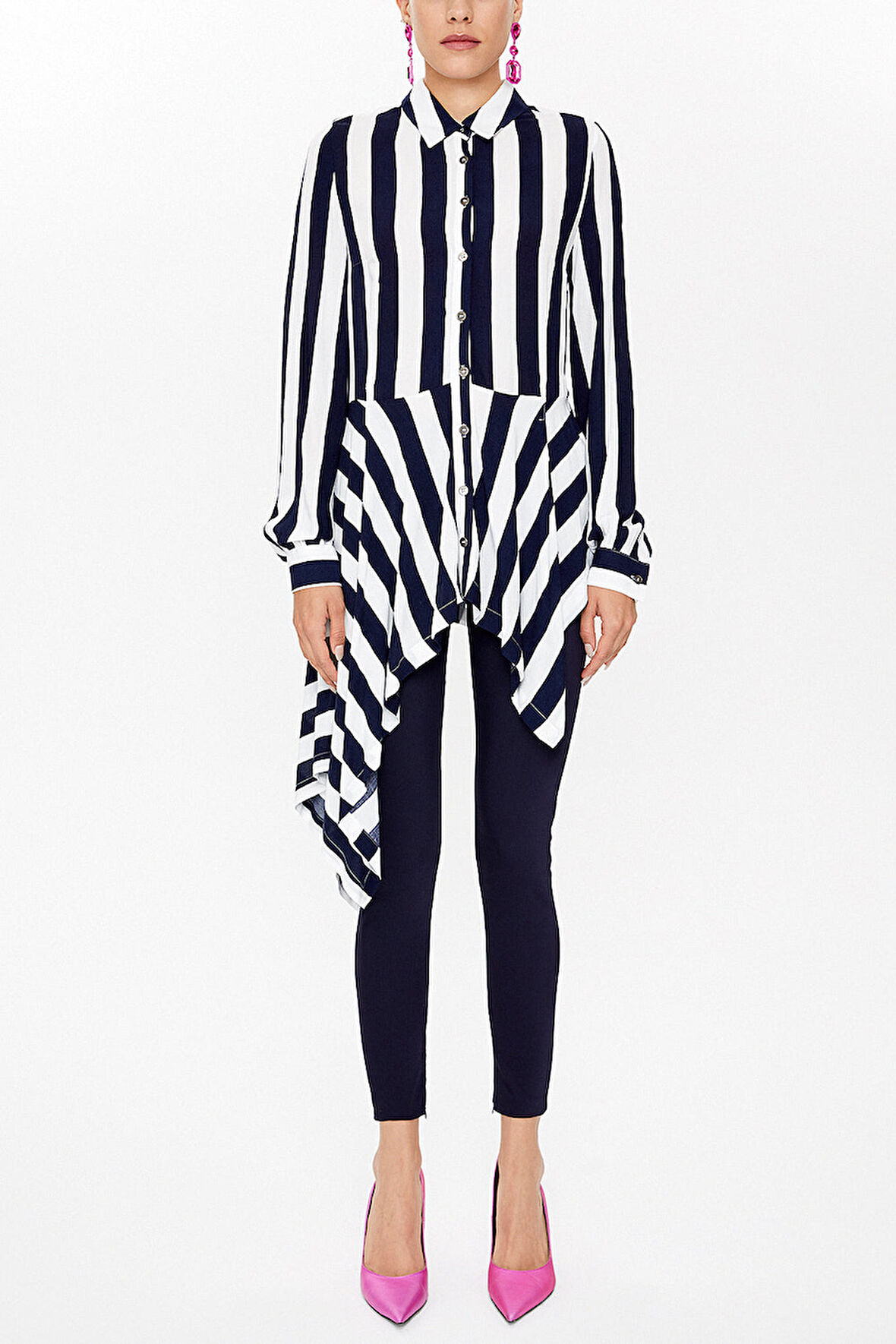 Lacivert Bol kesim dökümlü gömlek 10727 | 40