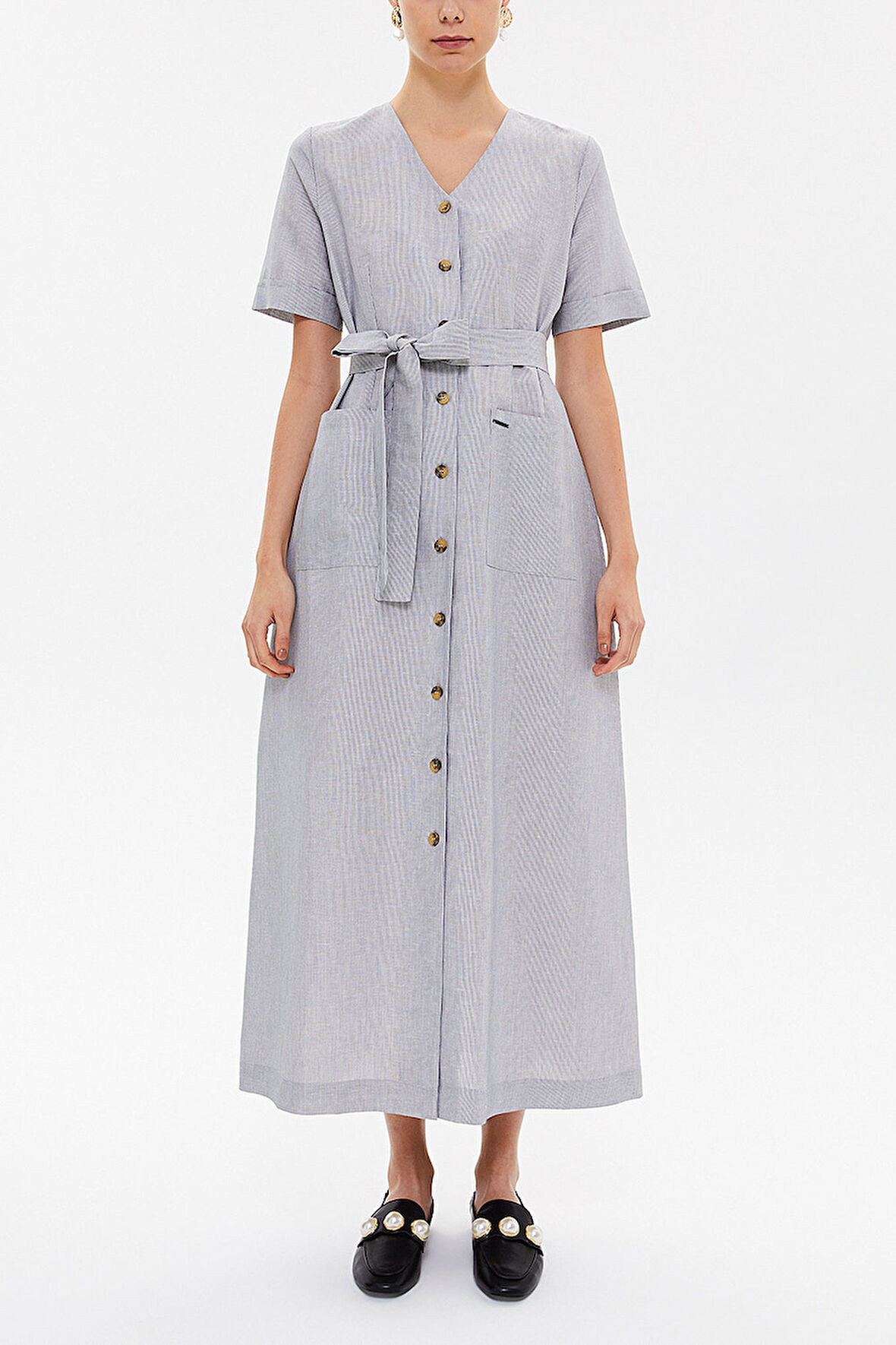 Siyah Kısa kollu midi elbise 92852 | 40