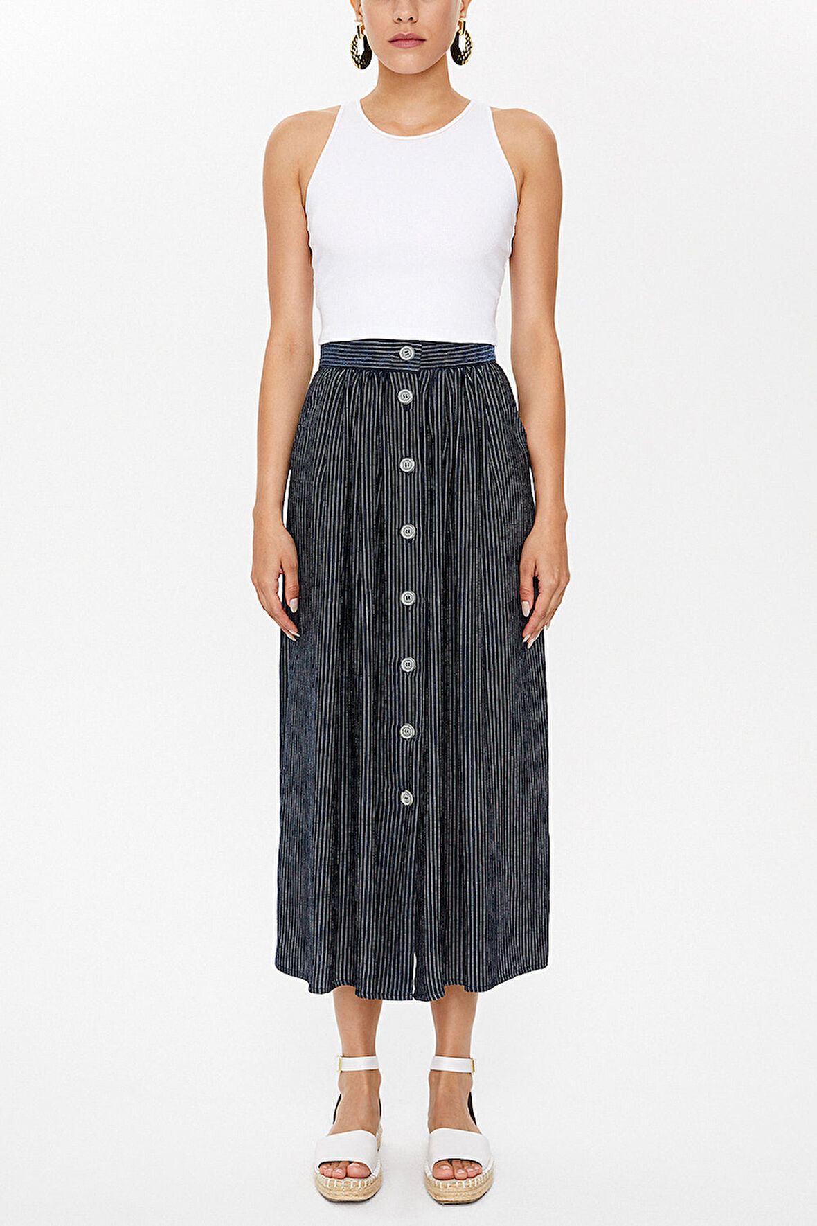 Siyah Düğmeli ve büzgülü etek 81052 | 42