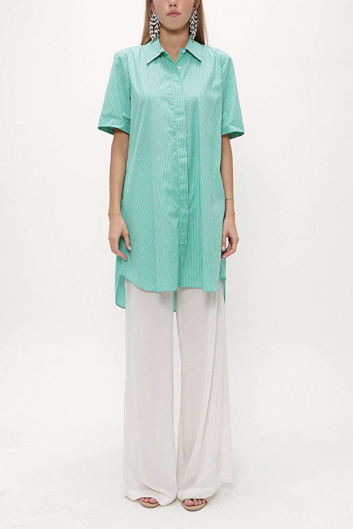 Yeşil Kısa kollu poplin gömlek 10732 | 42