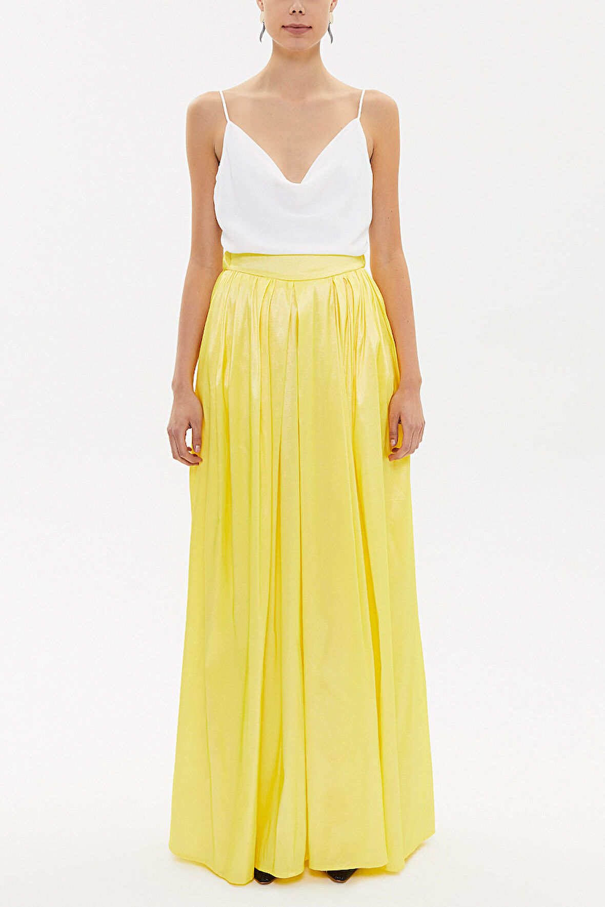 Sarı Lastikli ve büzgülü uzun etek 81072 | 40