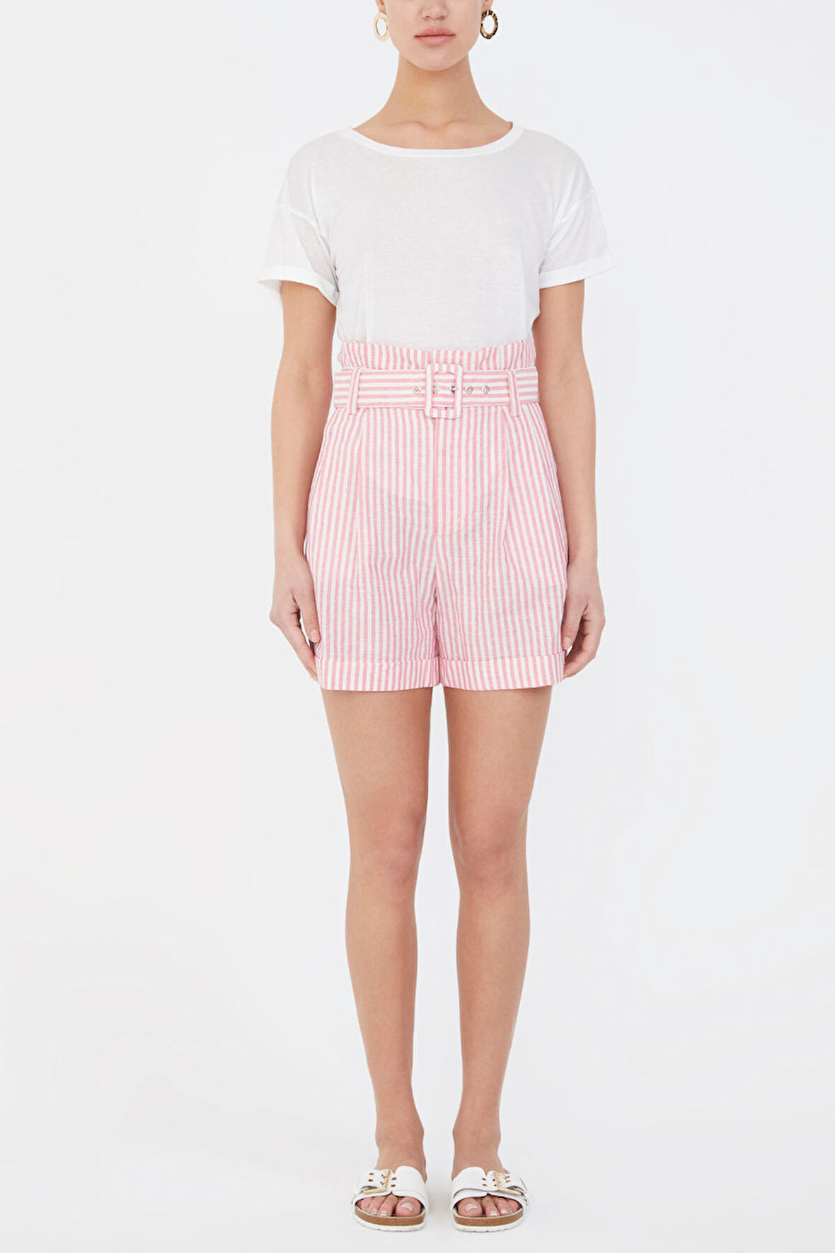 Kırmızı Yüksek bel bol kesim şort 11100 | 44