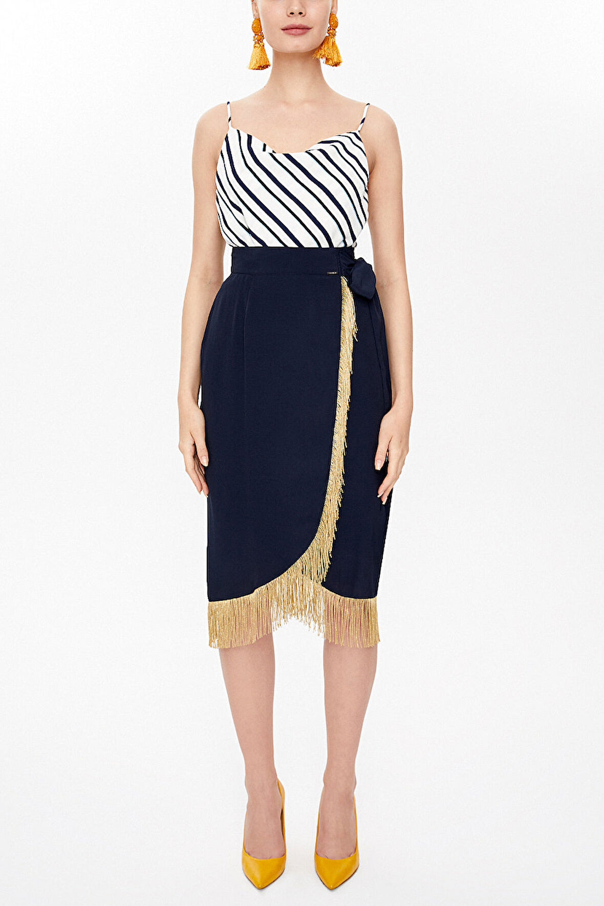 Lacivert Anvelop kapama püsküllü etek 81071 | 44