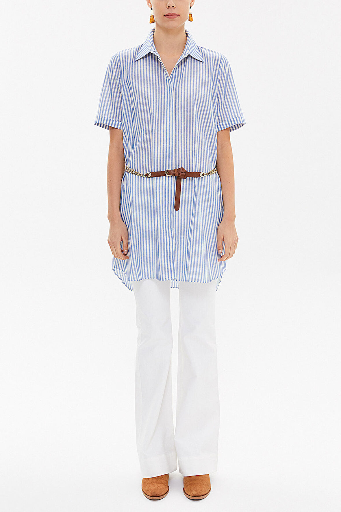 Mavi Kısa kollu kemerli gömlek 10738 | 42