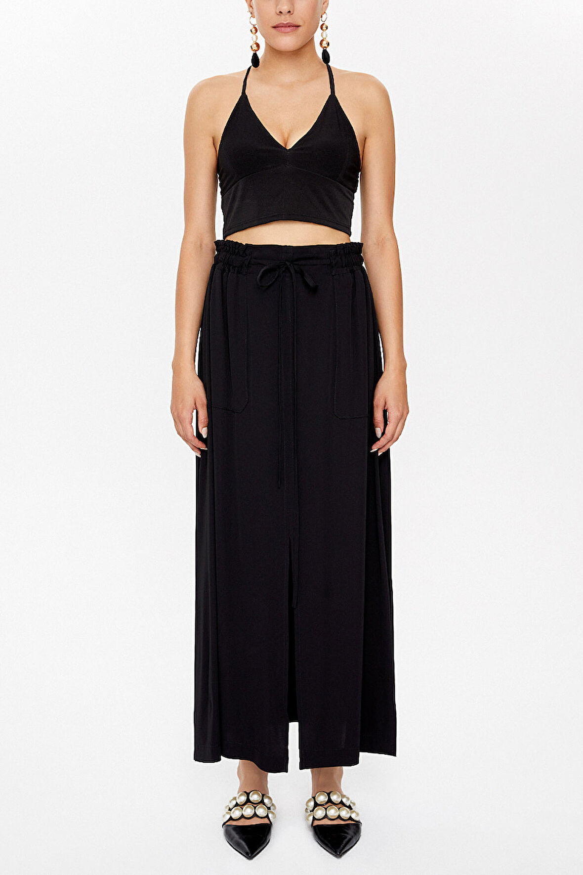 Siyah Lastik ve büzgü detaylı etek 81089 | 42