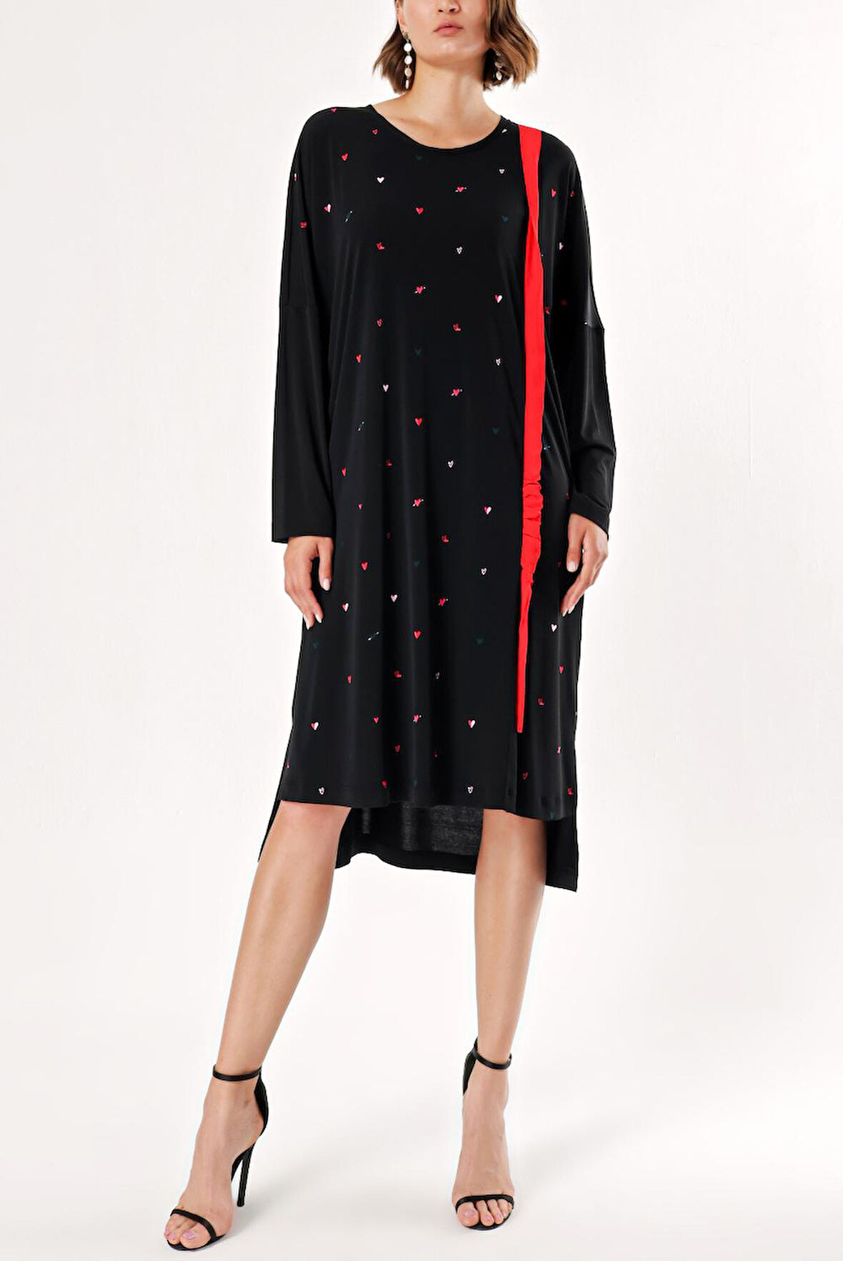 Kırmızı Yarasa kol midi elbise  92969 | M