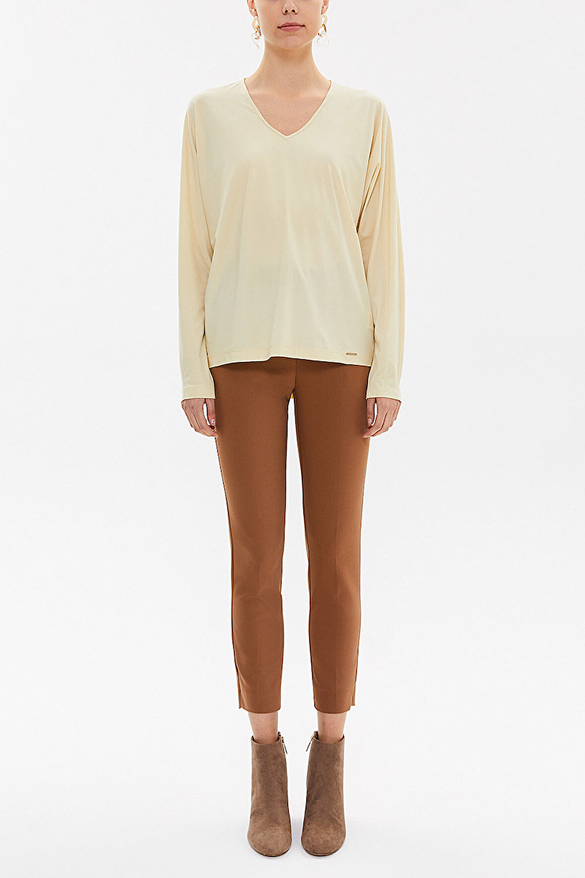 Sarı V yaka bol kesim bluz 19784 | 44