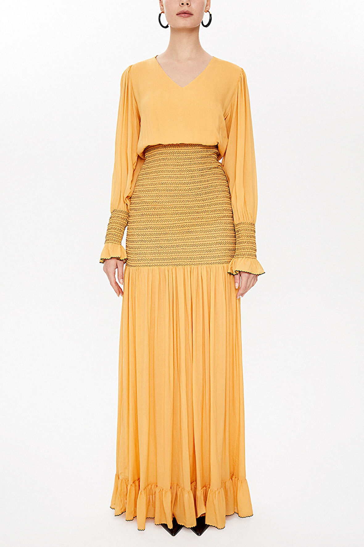 Hardal Süs dikişli uzun elbise 92920 | 44