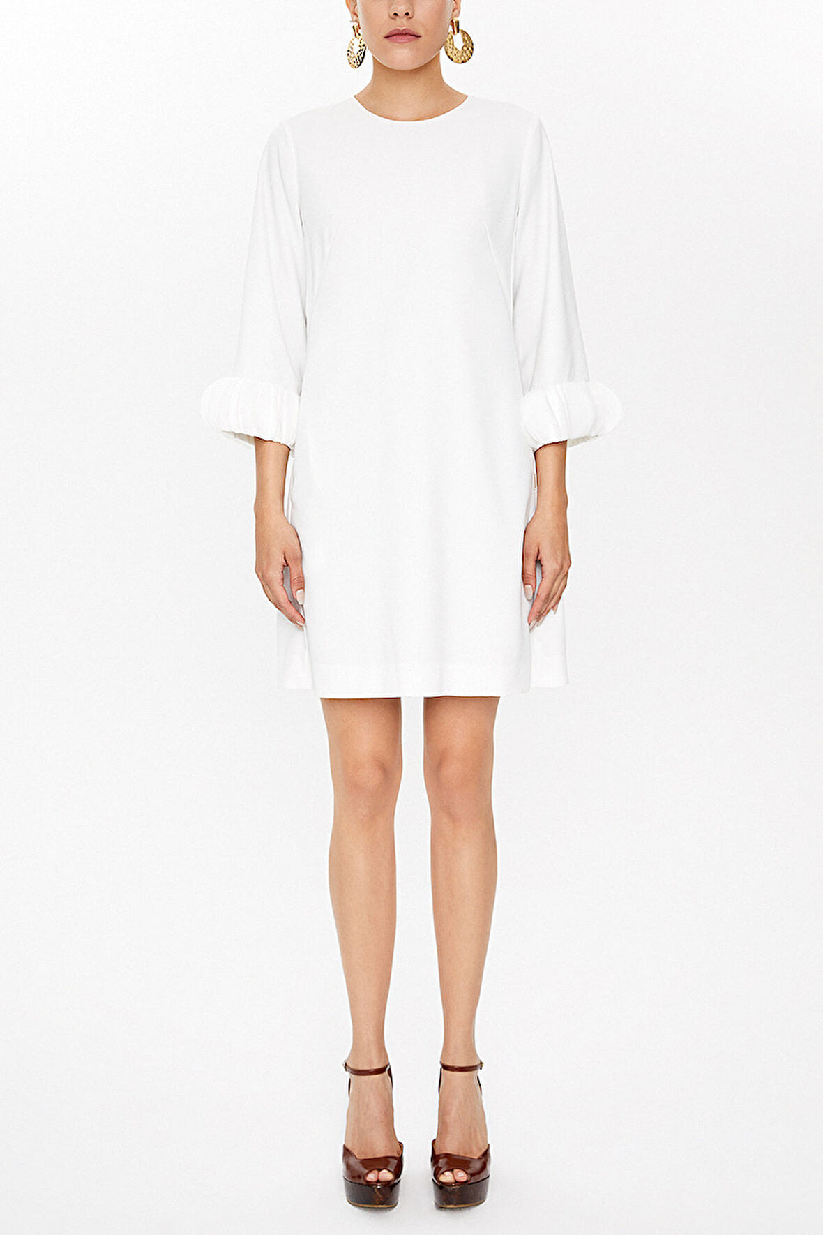 Beyaz Kolları aksesuar detaylı mini elbise 93051 | 40