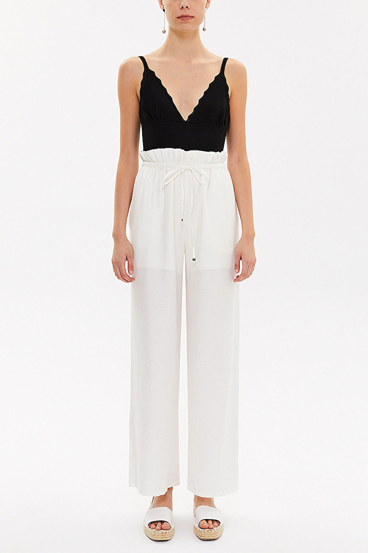 Ekru Bol kesim beli lastikli pantolon 41369 | 42