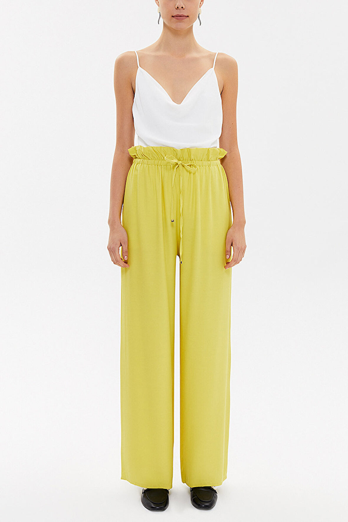 Açık Zeytin Yeşili Bol kesim beli lastikli pantolon 41369 | 40