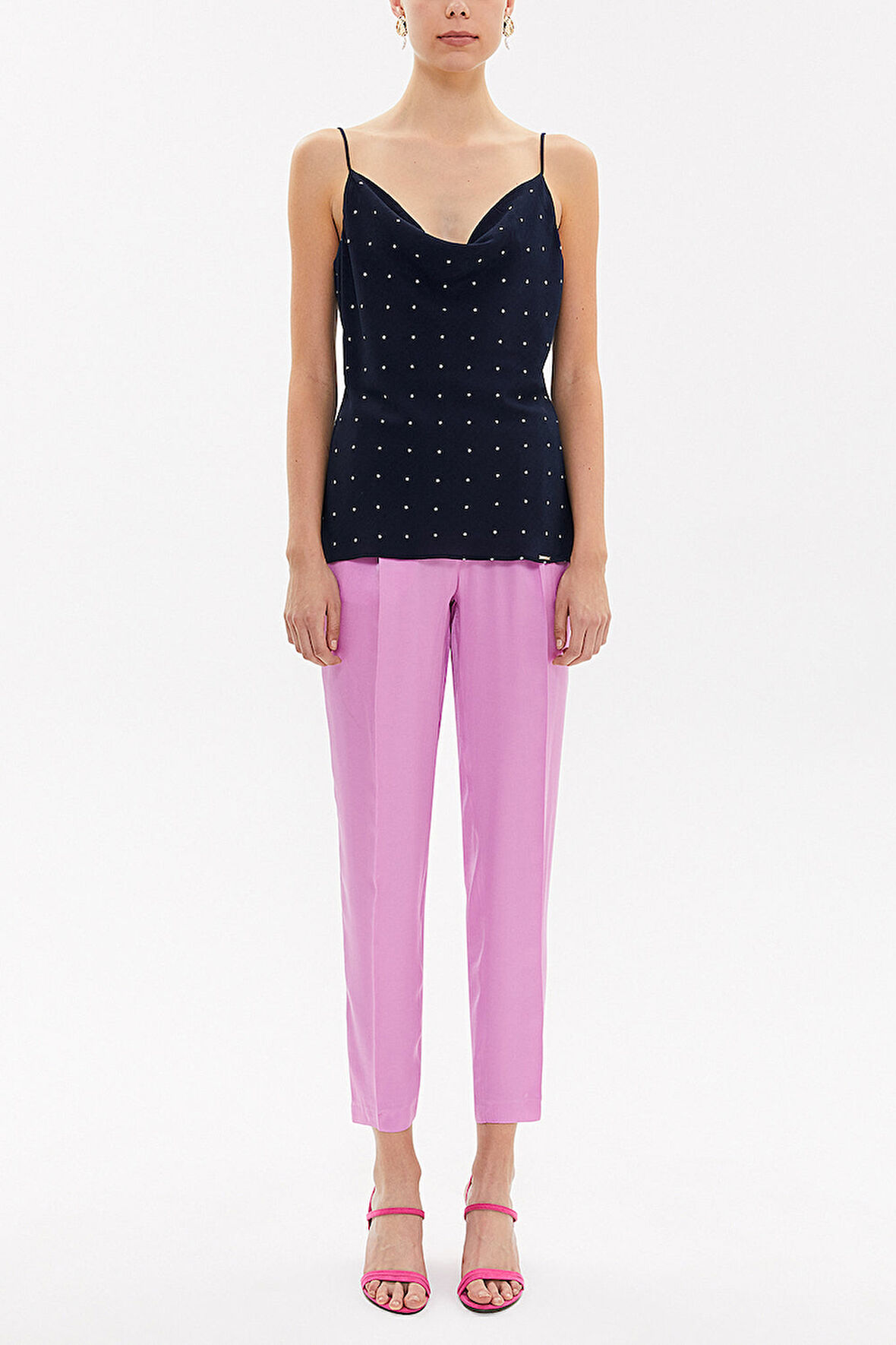 Lacivert Degaje yaka askılı bluz 19798 | 40